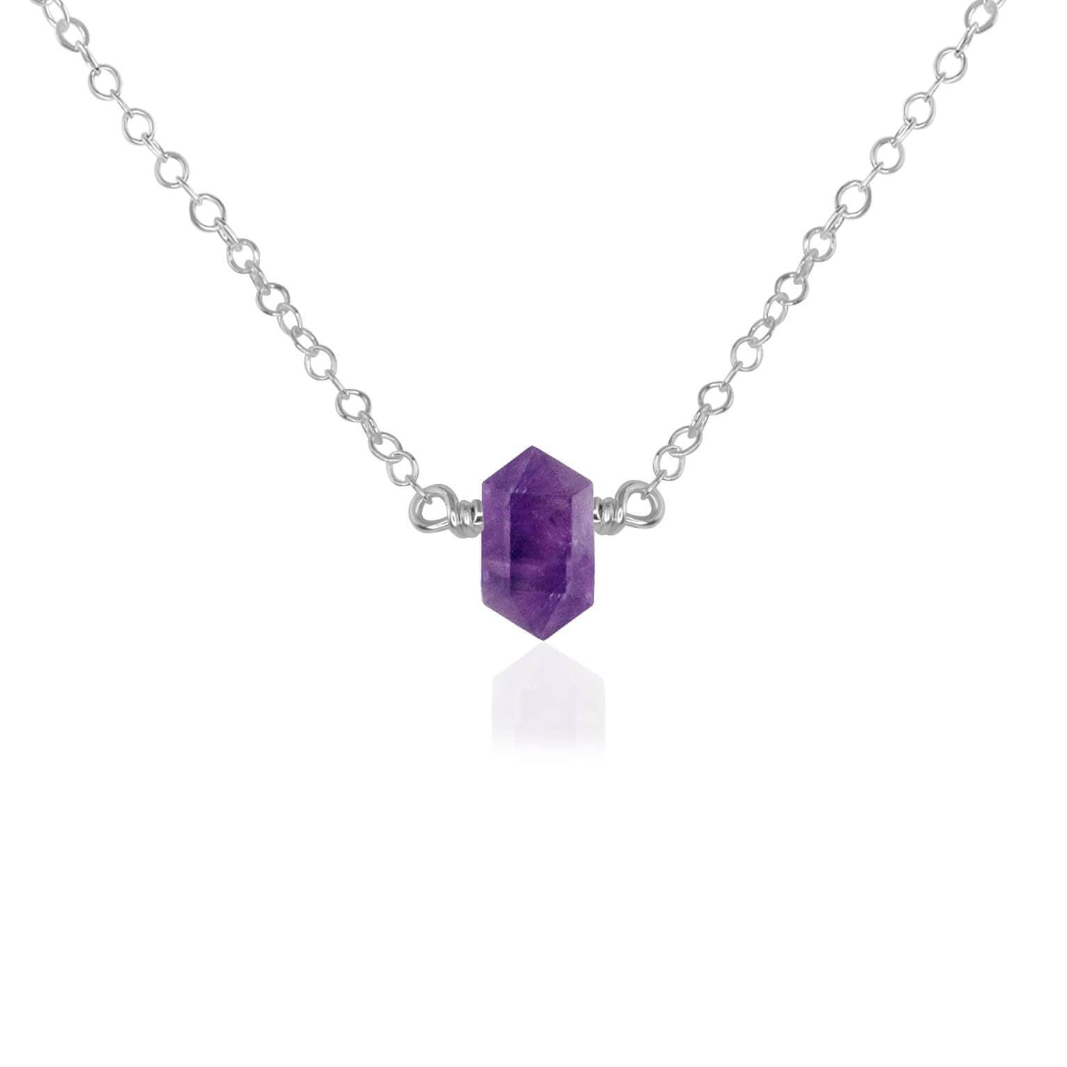 Double Terminated Amethyst Mini Crystal Point Necklace - Double Terminated Amethyst Mini Crystal Point Necklace - Sterling Silver - Luna Tide Handmade Crystal Jewellery