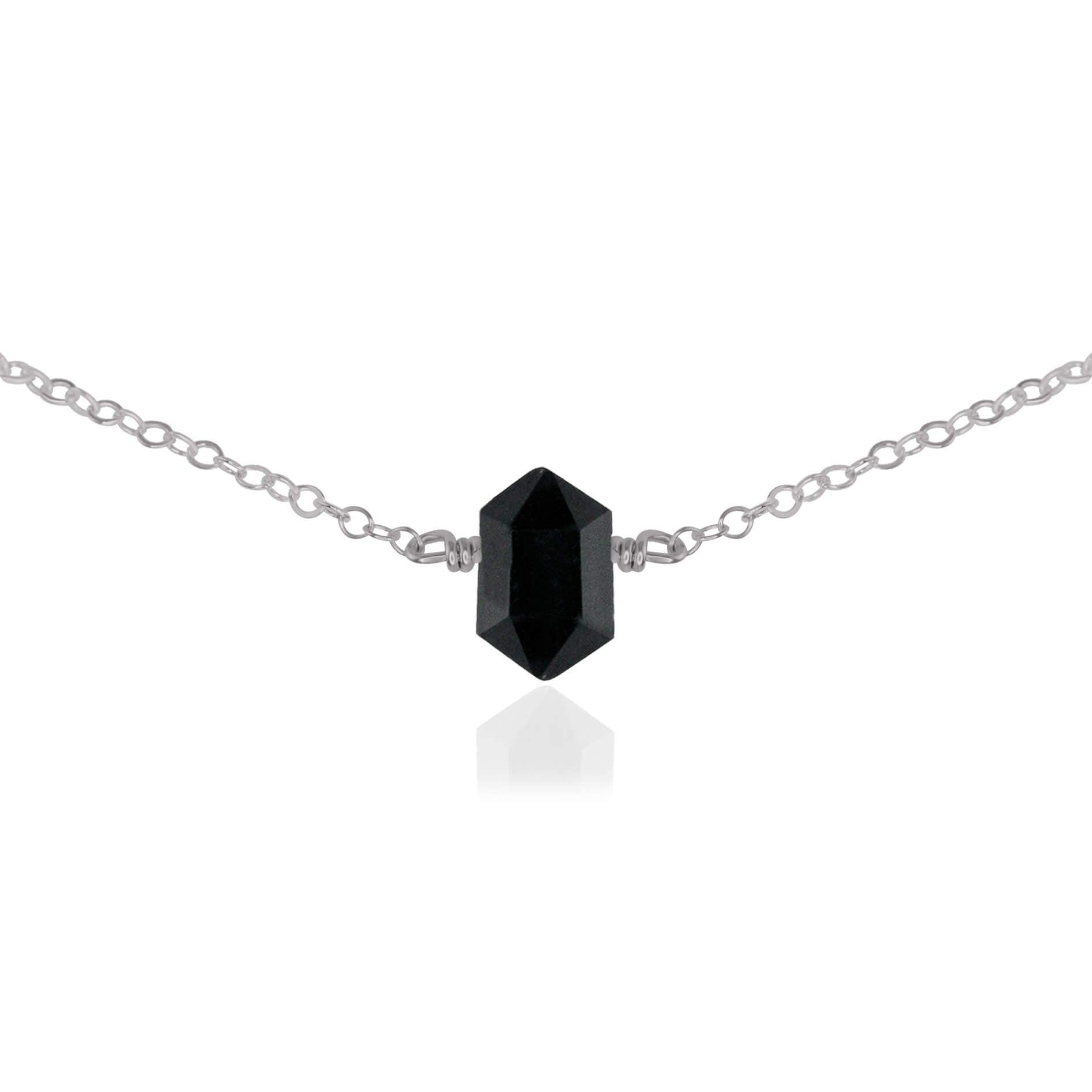 Double Terminated Black Tourmaline Mini Crystal Point Choker Necklace - Double Terminated Black Tourmaline Mini Crystal Point Choker Necklace - Stainless Steel - Luna Tide Handmade Crystal Jewellery