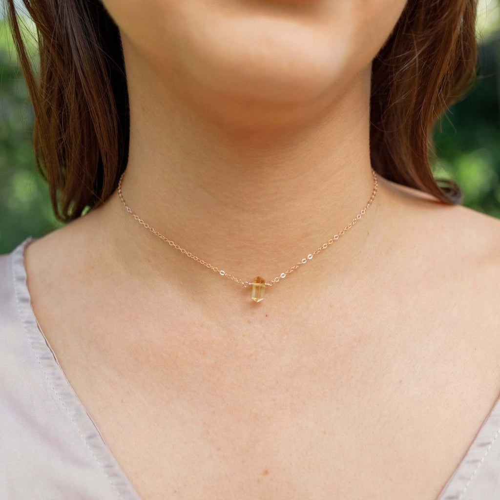 Double Terminated Citrine Mini Crystal Point Choker Necklace - Double Terminated Citrine Mini Crystal Point Choker Necklace - 14k Gold Fill - Luna Tide Handmade Crystal Jewellery