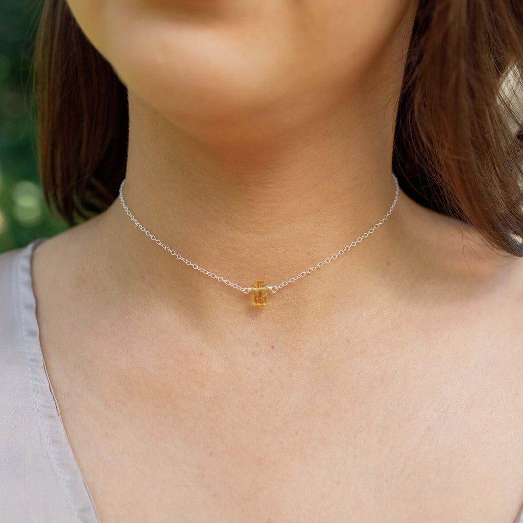 Double Terminated Citrine Mini Crystal Point Choker Necklace - Double Terminated Citrine Mini Crystal Point Choker Necklace - 14k Gold Fill - Luna Tide Handmade Crystal Jewellery