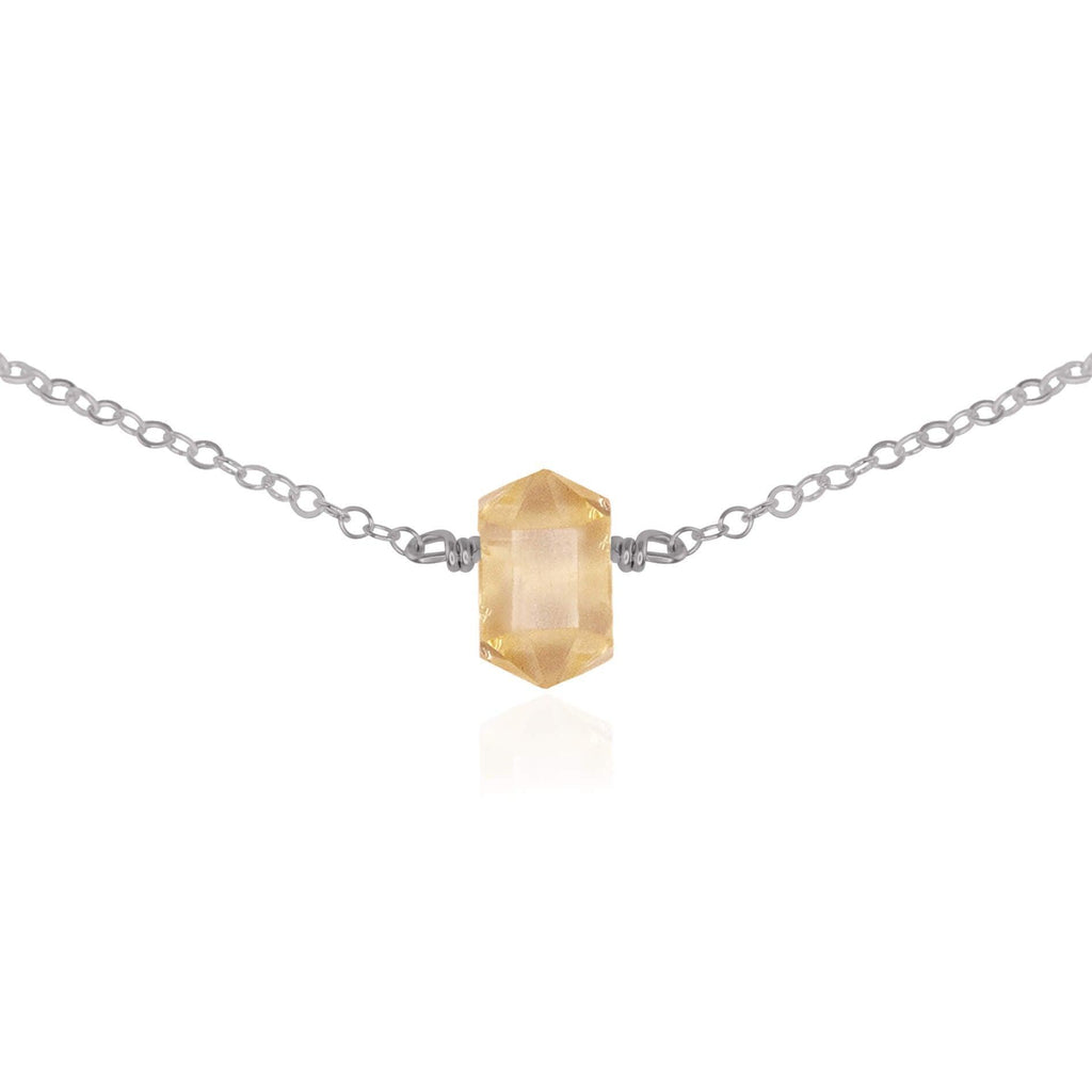 Double Terminated Citrine Mini Crystal Point Choker Necklace - Double Terminated Citrine Mini Crystal Point Choker Necklace - Stainless Steel - Luna Tide Handmade Crystal Jewellery