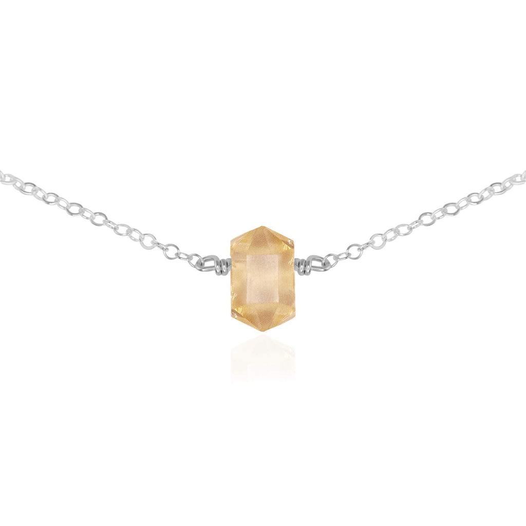 Double Terminated Citrine Mini Crystal Point Choker Necklace - Double Terminated Citrine Mini Crystal Point Choker Necklace - Sterling Silver - Luna Tide Handmade Crystal Jewellery