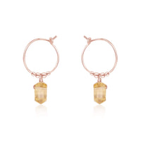Tiny Double Terminated Crystal Hoop Dangle Earrings - Citrine - 14K Rose Gold Fill - Luna Tide Handmade Jewellery