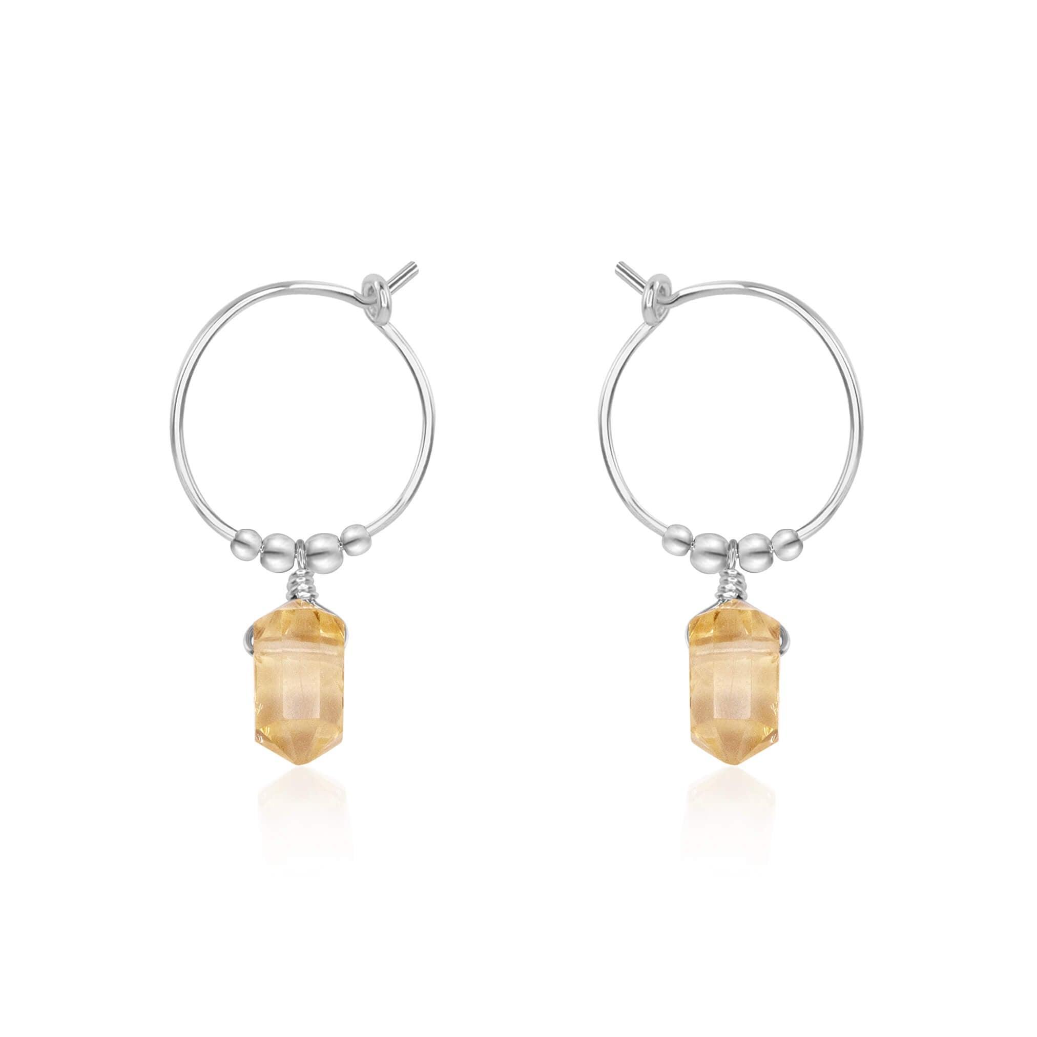 Double Terminated Citrine Mini Crystal Point Dangle Hoop Earrings - Double Terminated Citrine Mini Crystal Point Dangle Hoop Earrings - Sterling Silver - Luna Tide Handmade Crystal Jewellery