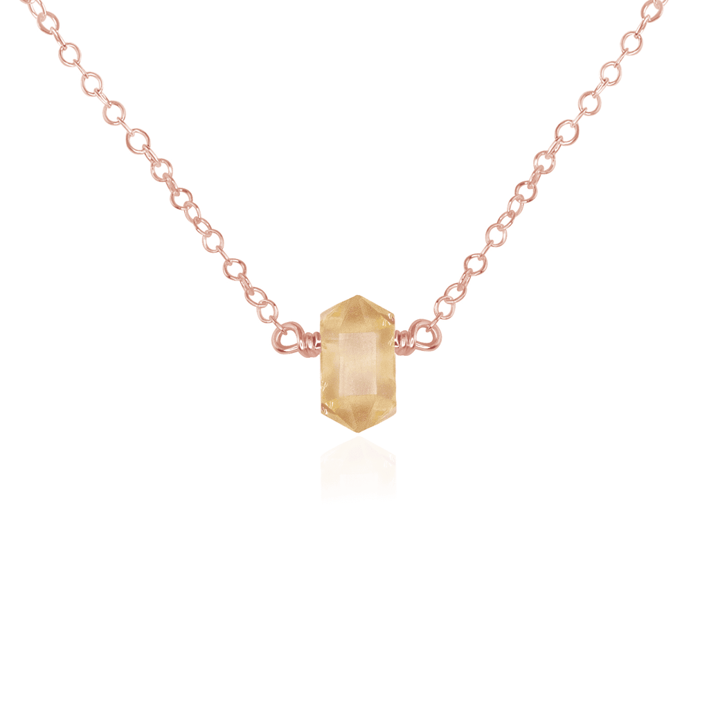 Double Terminated Citrine Mini Crystal Point Necklace - Double Terminated Citrine Mini Crystal Point Necklace - 14k Rose Gold Fill - Luna Tide Handmade Crystal Jewellery