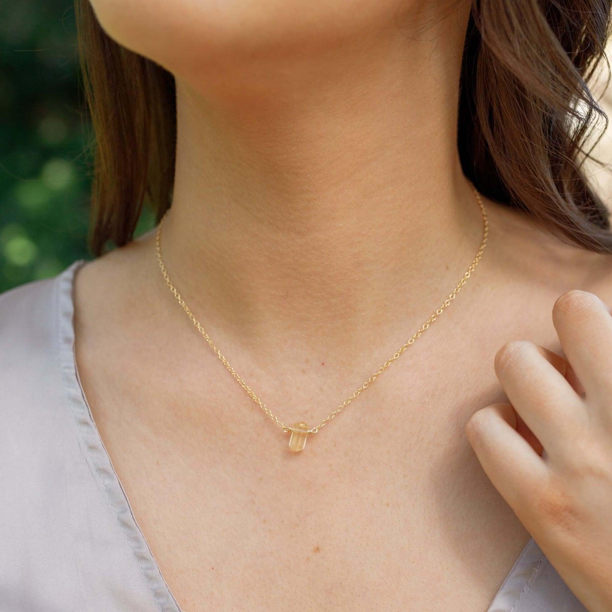 Double Terminated Citrine Mini Crystal Point Necklace - Double Terminated Citrine Mini Crystal Point Necklace - Sterling Silver - Luna Tide Handmade Crystal Jewellery
