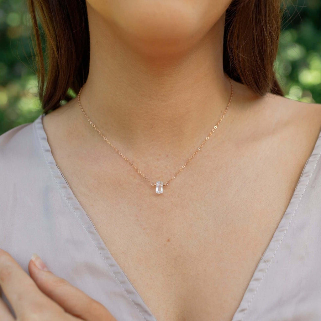 Double Terminated Crystal Quartz Mini Crystal Point Necklace - Double Terminated Crystal Quartz Mini Crystal Point Necklace - Sterling Silver - Luna Tide Handmade Crystal Jewellery
