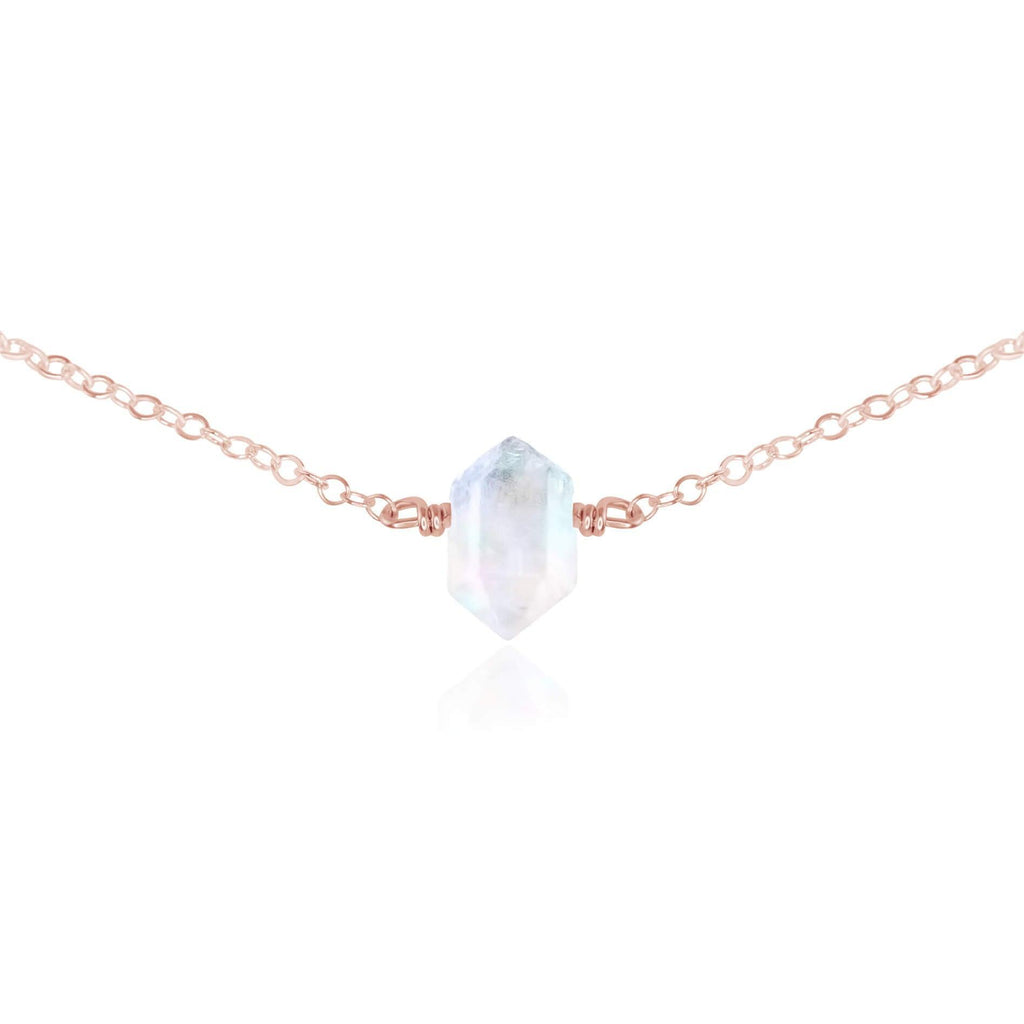 Double Terminated Rainbow Moonstone Mini Crystal Point Choker Necklace - Double Terminated Rainbow Moonstone Mini Crystal Point Choker Necklace - 14k Rose Gold Fill - Luna Tide Handmade Crystal Jewellery