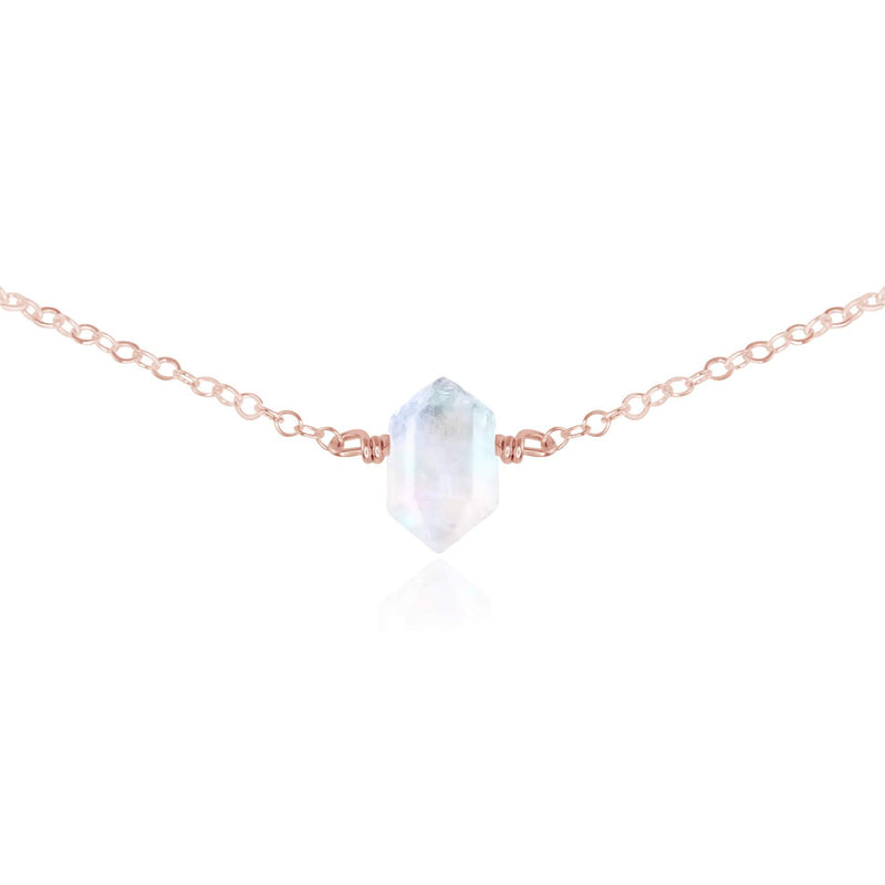 Double Terminated Crystal Choker - Rainbow Moonstone - 14K Rose Gold Fill - Luna Tide Handmade Jewellery