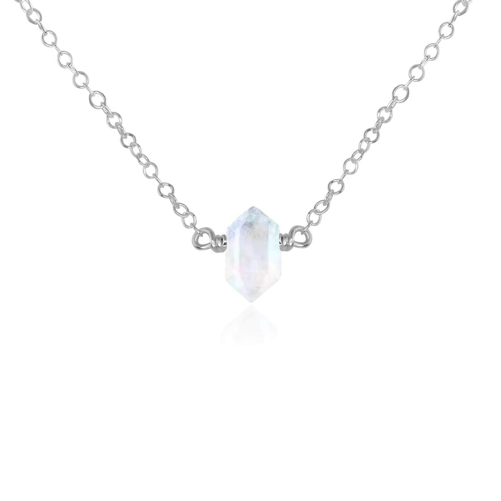 Double Terminated Rainbow Moonstone Mini Crystal Point Necklace - Double Terminated Rainbow Moonstone Mini Crystal Point Necklace - Sterling Silver - Luna Tide Handmade Crystal Jewellery