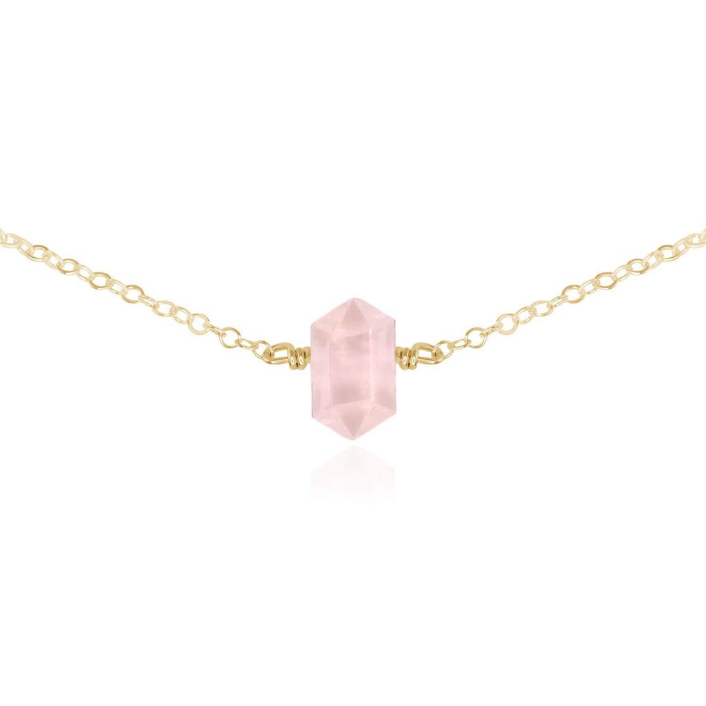 Double Terminated Rose Quartz Mini Crystal Point Choker Necklace - Double Terminated Rose Quartz Mini Crystal Point Choker Necklace - 14k Gold Fill - Luna Tide Handmade Crystal Jewellery