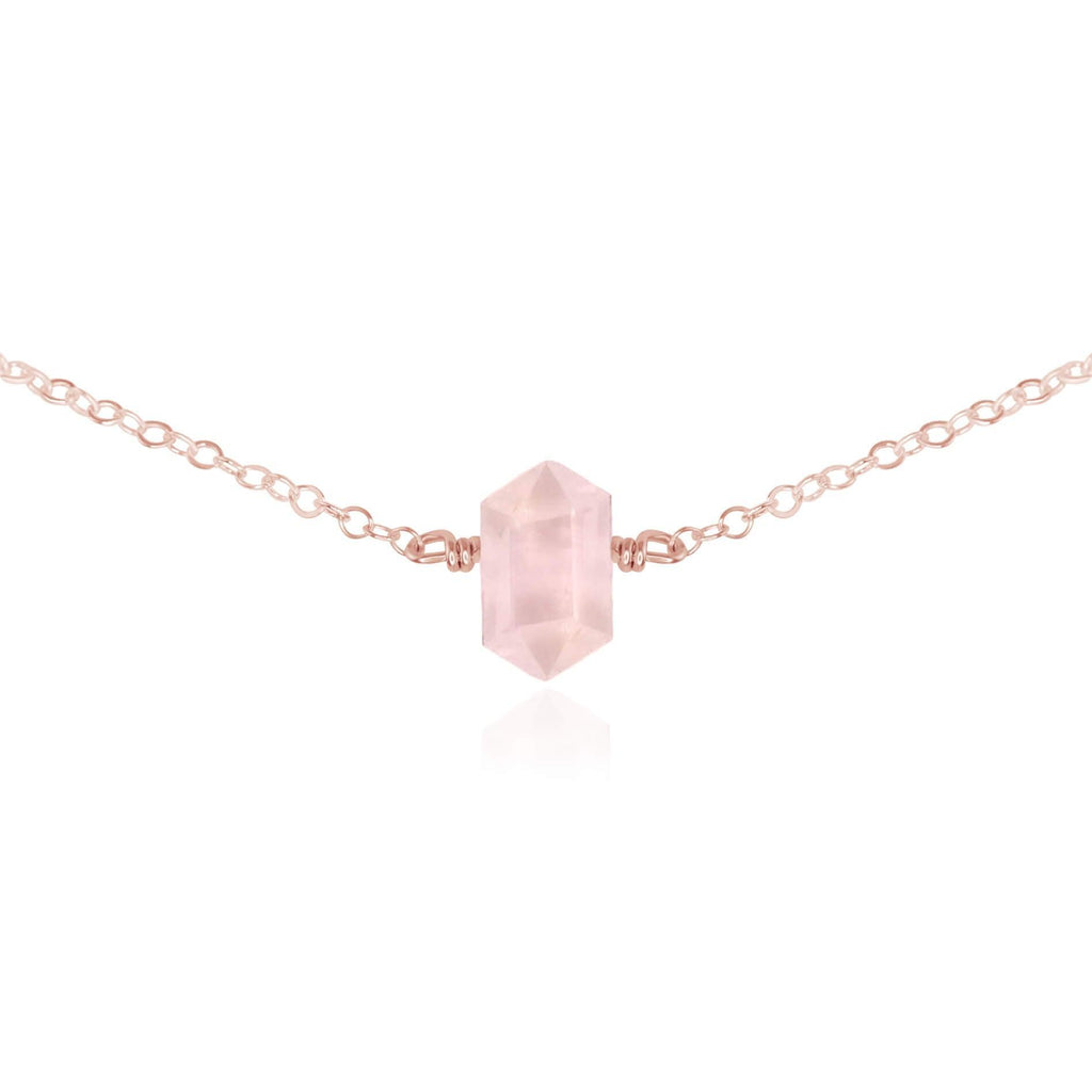 Double Terminated Rose Quartz Mini Crystal Point Choker Necklace - Double Terminated Rose Quartz Mini Crystal Point Choker Necklace - 14k Rose Gold Fill - Luna Tide Handmade Crystal Jewellery