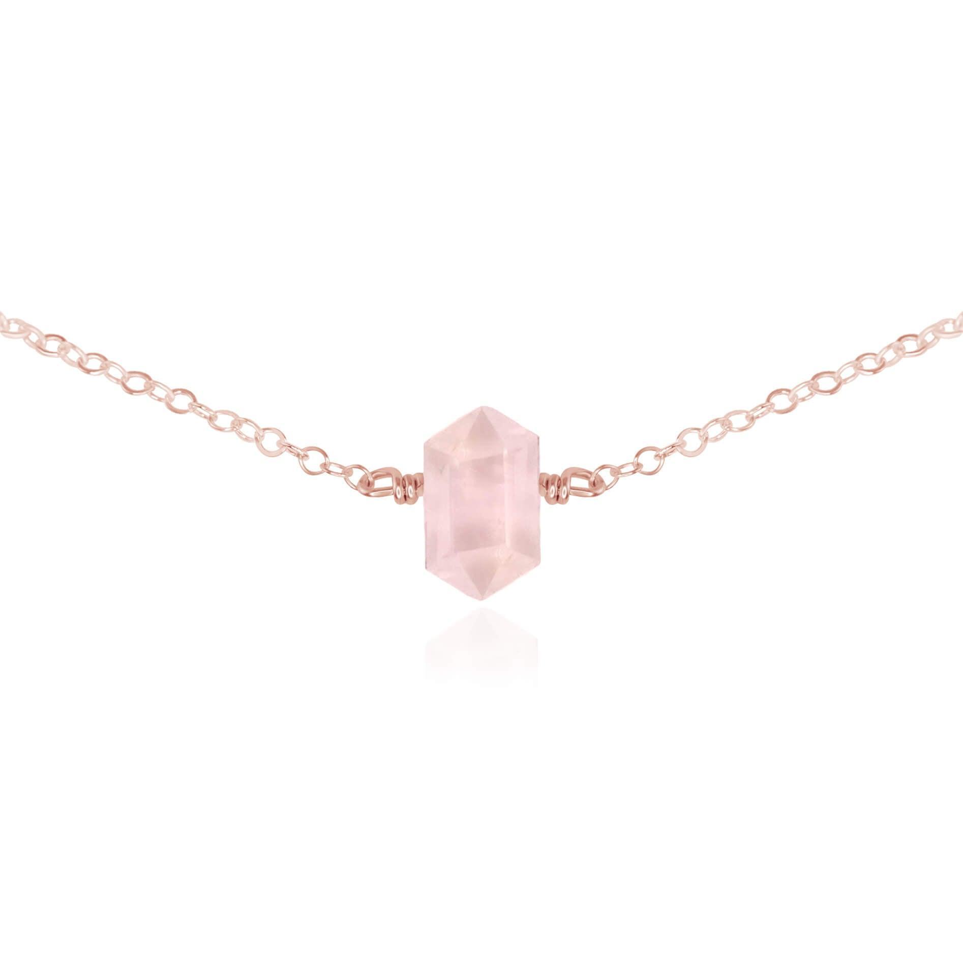 Double Terminated Rose Quartz Mini Crystal Point Choker Necklace - Double Terminated Rose Quartz Mini Crystal Point Choker Necklace - 14k Rose Gold Fill - Luna Tide Handmade Crystal Jewellery