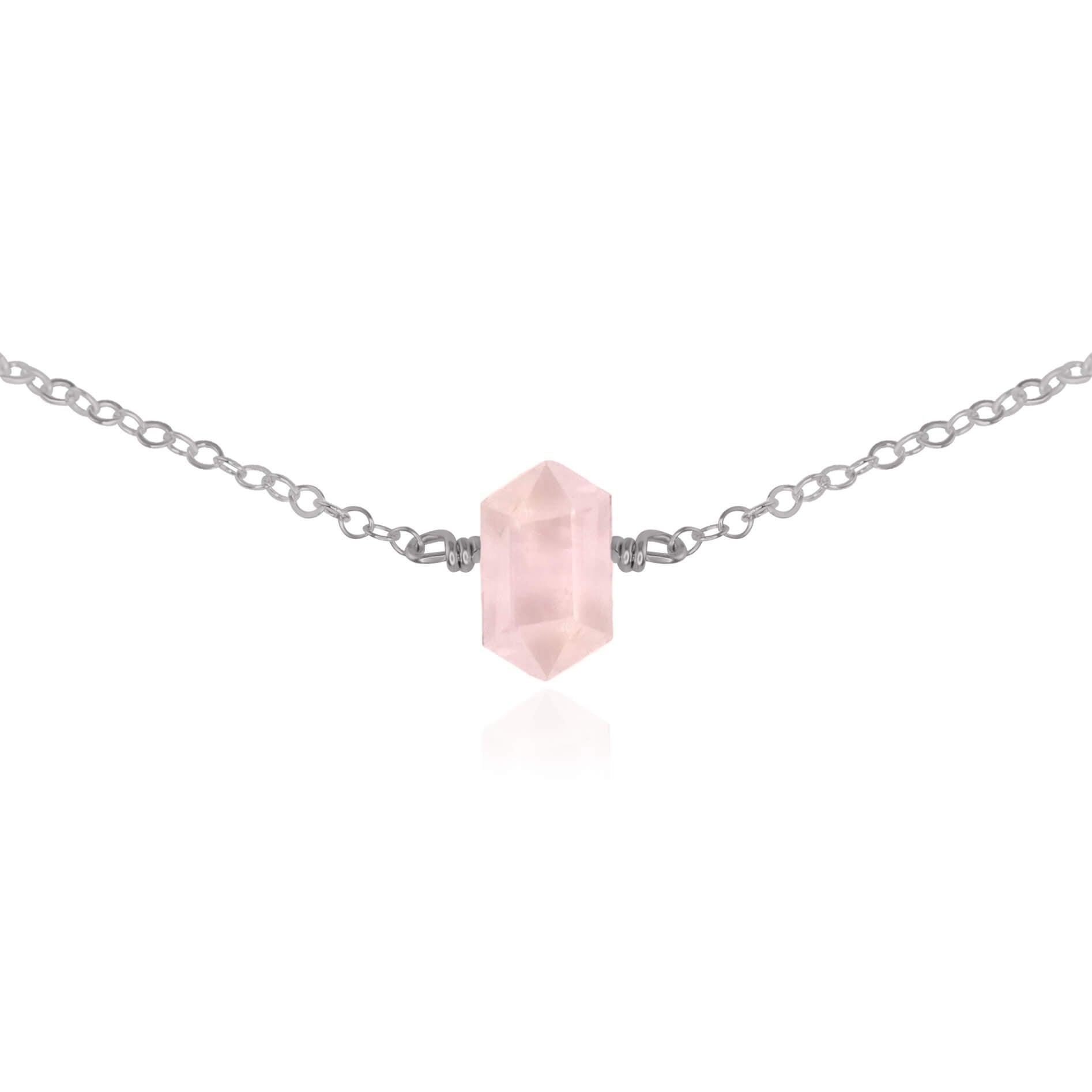 Double Terminated Rose Quartz Mini Crystal Point Choker Necklace - Double Terminated Rose Quartz Mini Crystal Point Choker Necklace - Stainless Steel - Luna Tide Handmade Crystal Jewellery