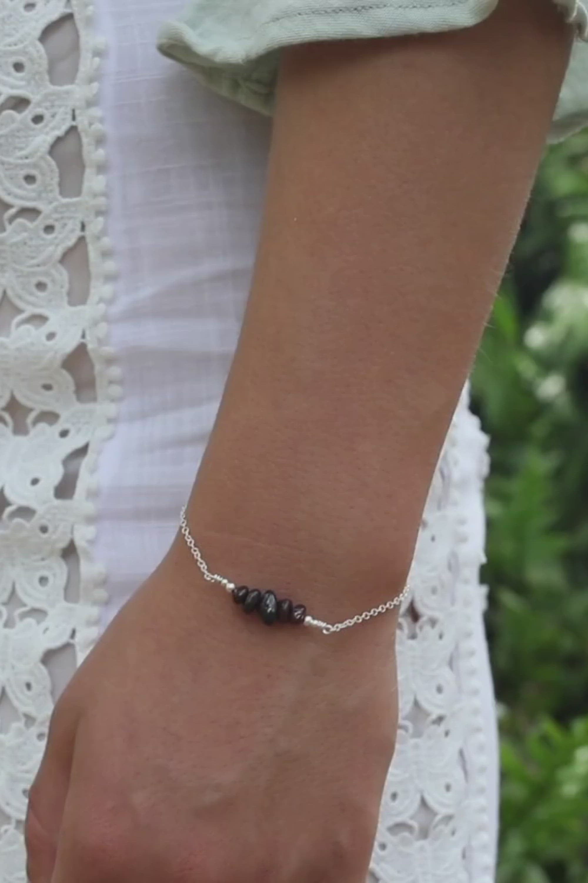 Garnet Chip Bead Bar Bracelet