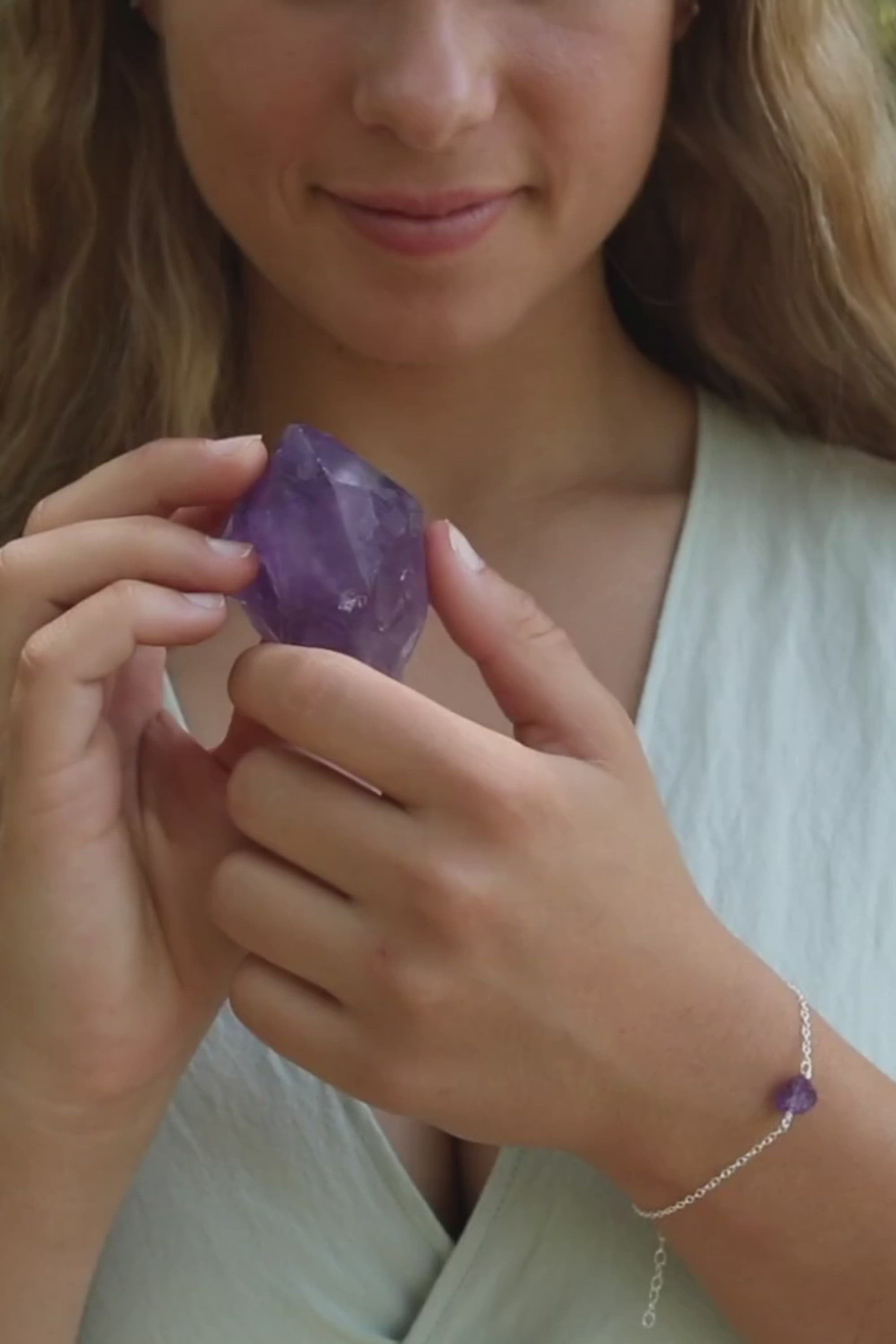 Raw Amethyst Crystal Nugget Bracelet
