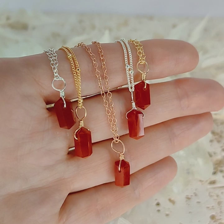 Mini Double Terminated Carnelian Crystal Point Pendant Necklace