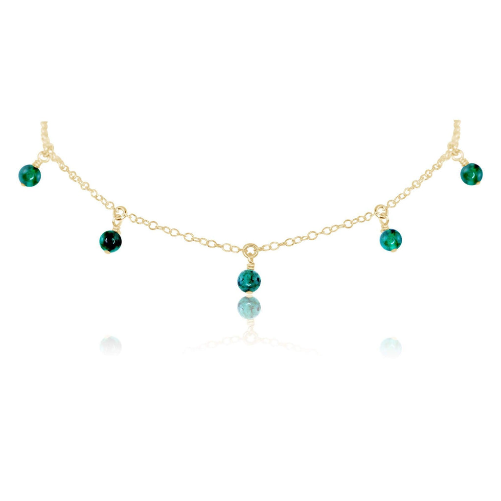 Emerald Bead Drop Choker - Emerald Bead Drop Choker - 14k Gold Fill - Luna Tide Handmade Crystal Jewellery