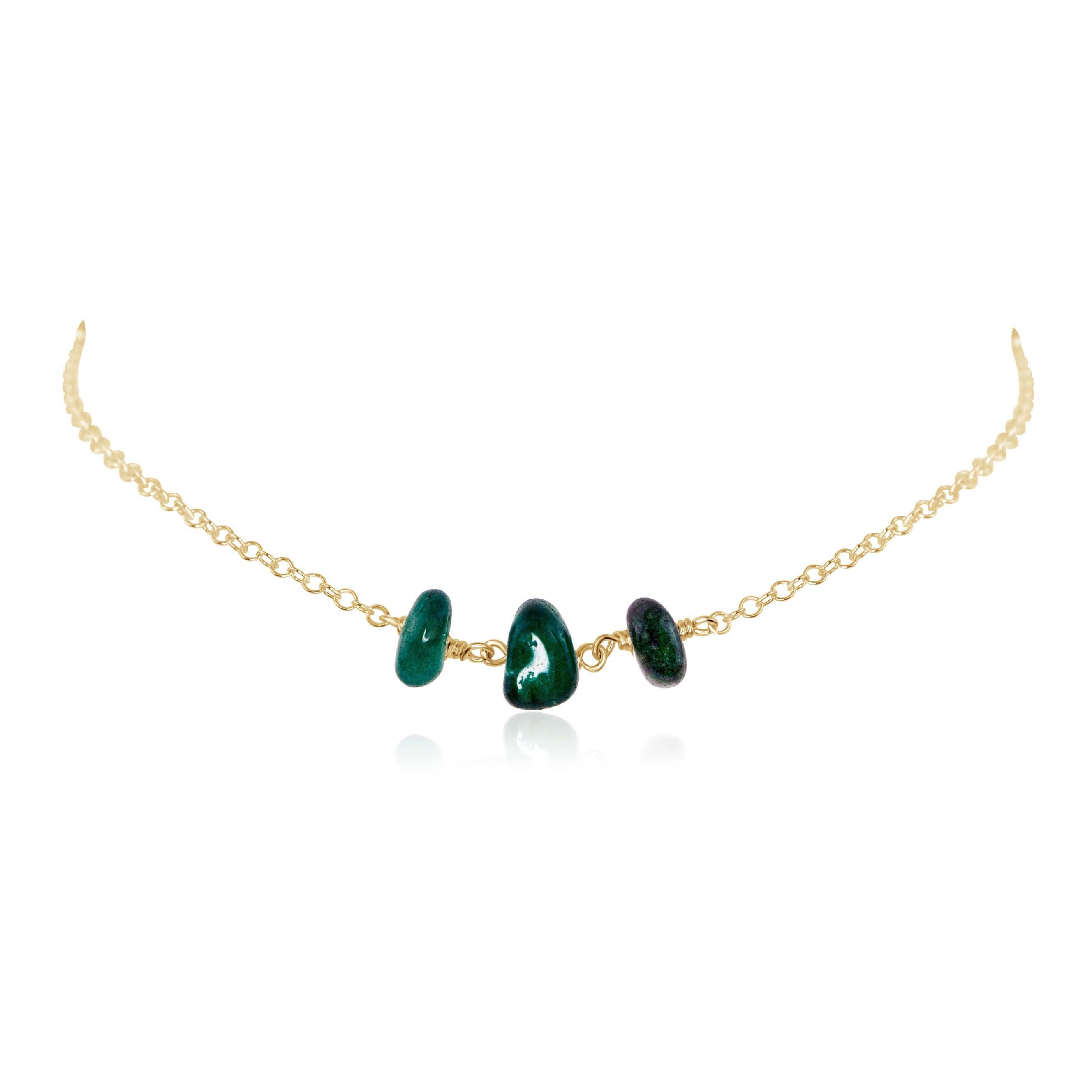 Emerald Beaded Chain Choker Necklace - Emerald Beaded Chain Choker Necklace - 14k Gold Fill - Luna Tide Handmade Crystal Jewellery