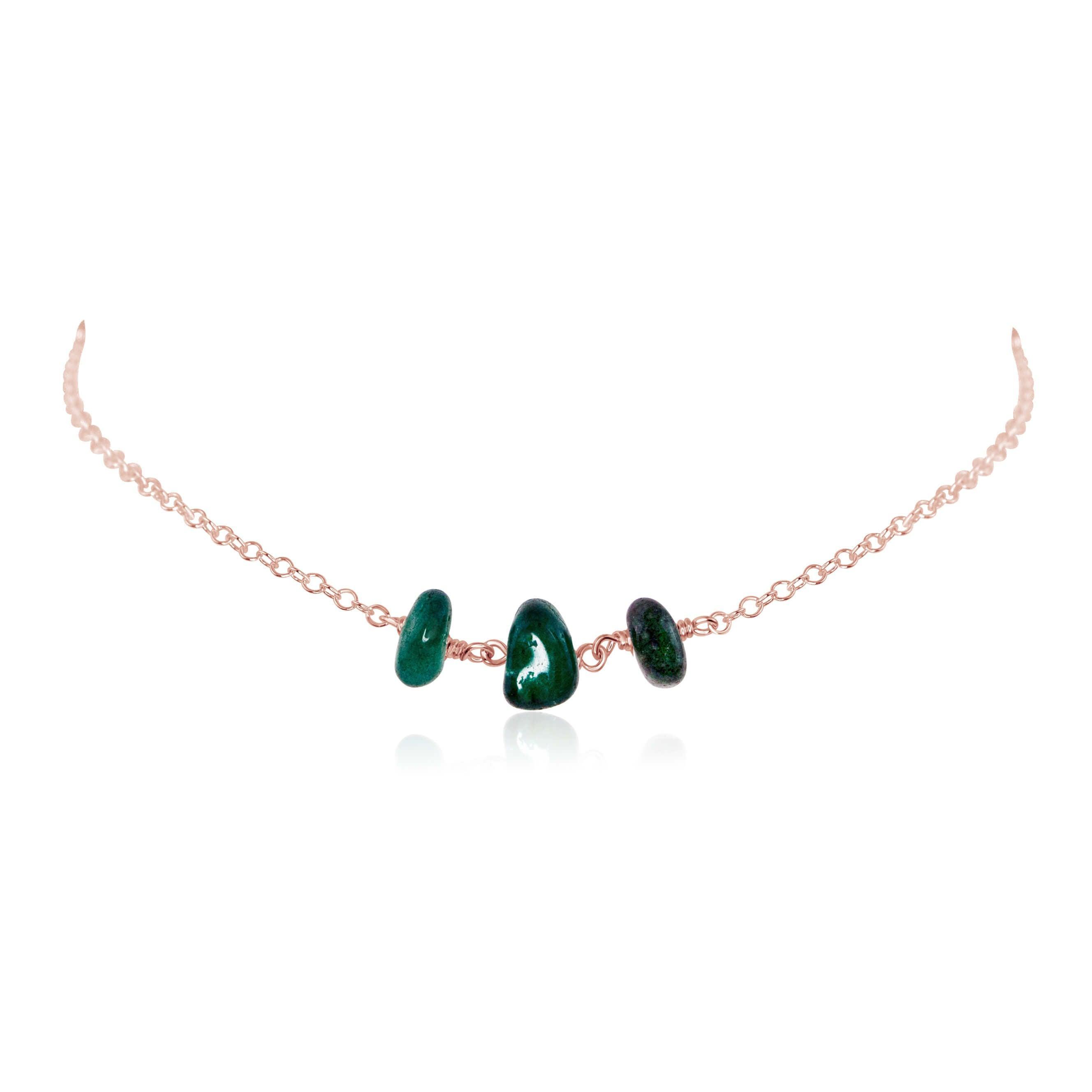 Emerald Beaded Chain Choker Necklace - Emerald Beaded Chain Choker Necklace - 14k Rose Gold Fill - Luna Tide Handmade Crystal Jewellery