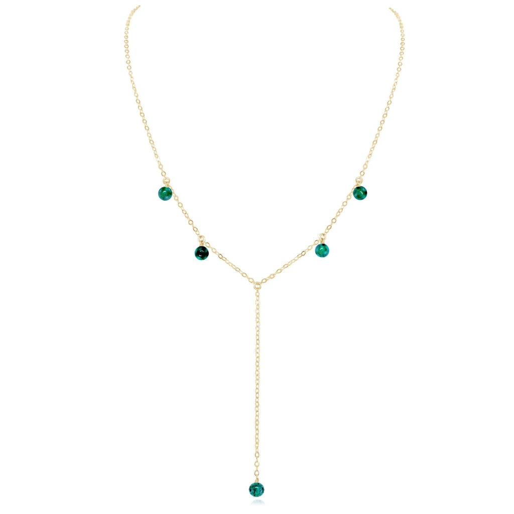 Emerald Boho Lariat Necklace - Emerald Boho Lariat Necklace - 14k Gold Fill - Luna Tide Handmade Crystal Jewellery