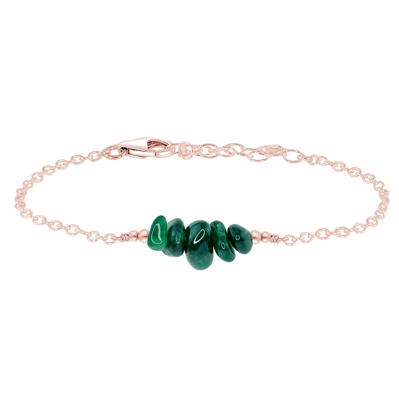 Emerald Chip Bead Bar Bracelet - Emerald Chip Bead Bar Bracelet - 14k Rose Gold Fill - Luna Tide Handmade Crystal Jewellery