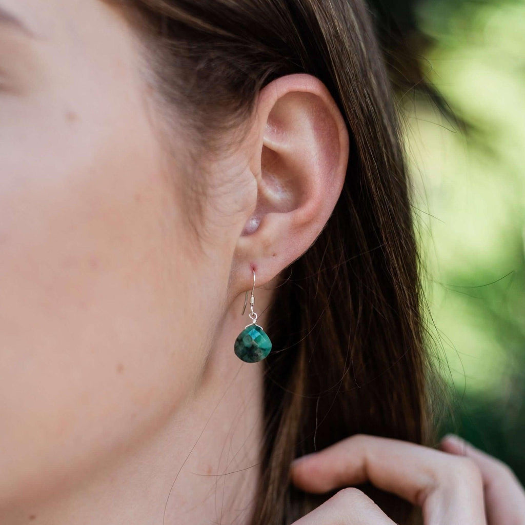 Emerald Gemstone Teardrop Dangle Earrings - Emerald Gemstone Teardrop Dangle Earrings - Sterling Silver - Luna Tide Handmade Crystal Jewellery