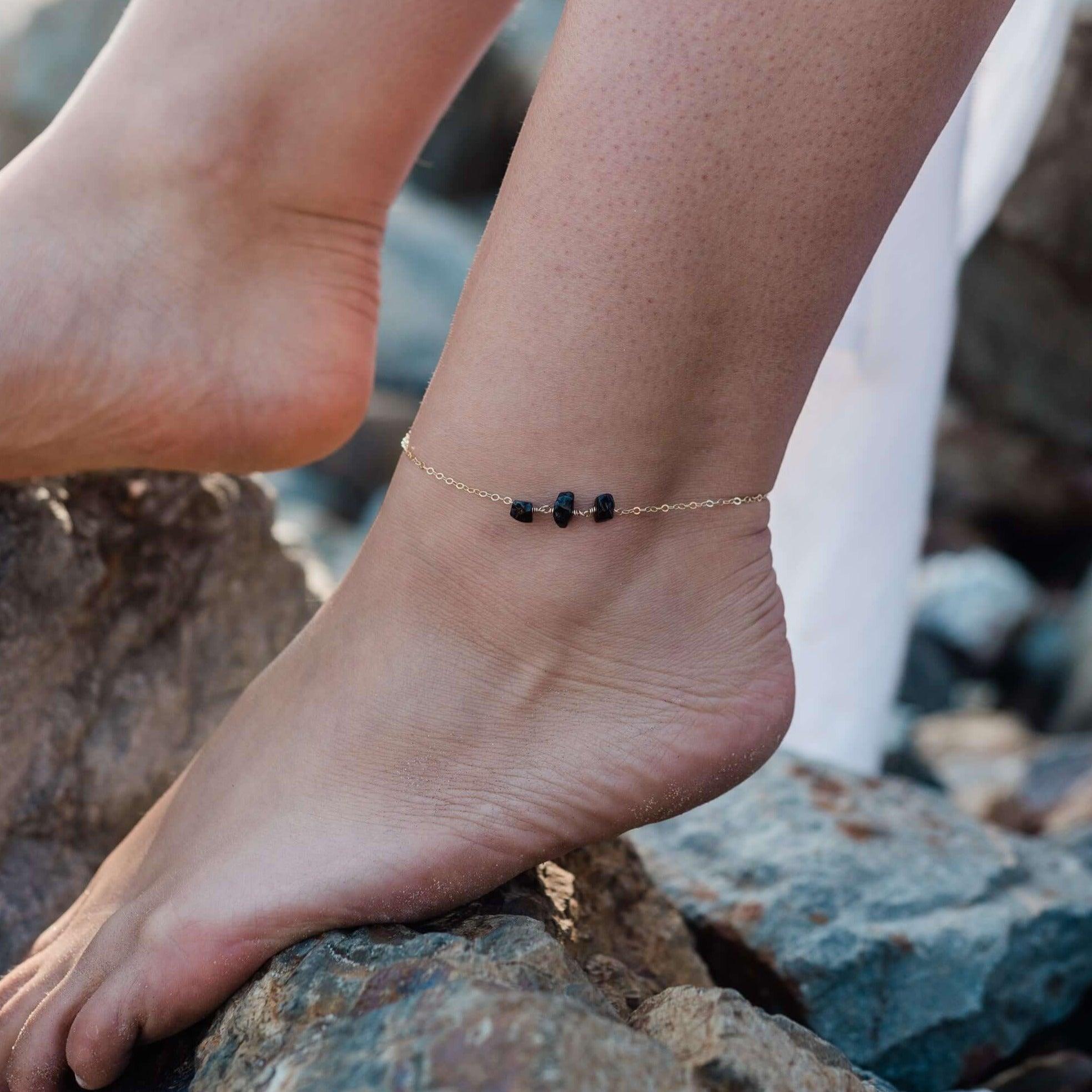 Essential Oil Lava Stone Beaded Chain Anklet - Essential Oil Lava Stone Beaded Chain Anklet - 14k Gold Fill - Luna Tide Handmade Crystal Jewellery