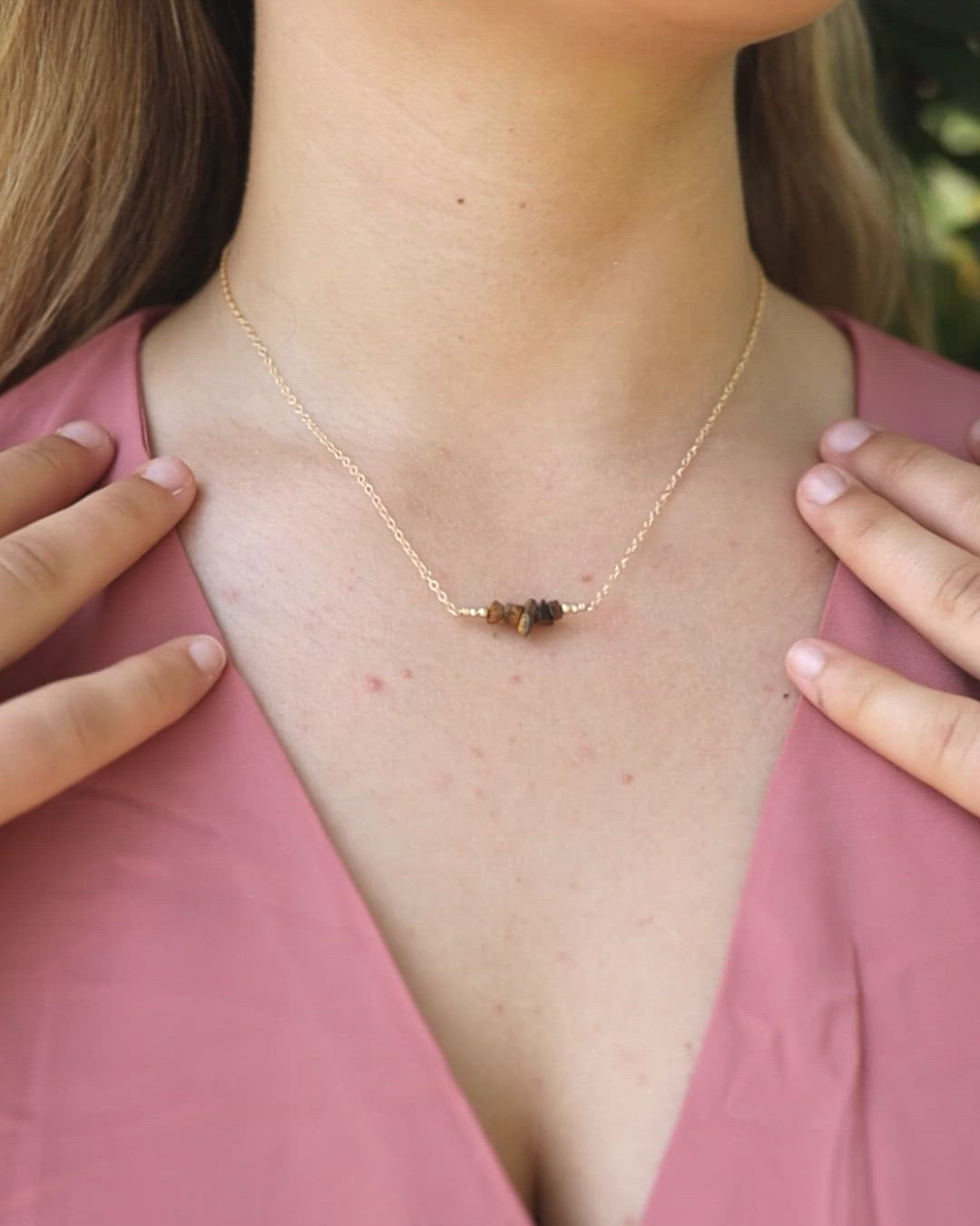 Tigers Eye Chip Bead Bar Necklace