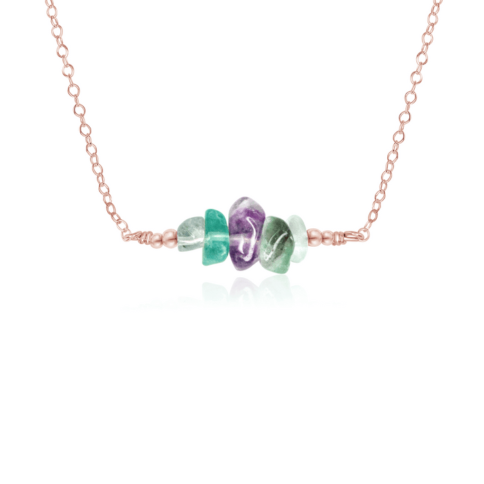 Fluorite Chip Bead Bar Necklace - Fluorite Chip Bead Bar Necklace - 14k Rose Gold Fill - Luna Tide Handmade Crystal Jewellery