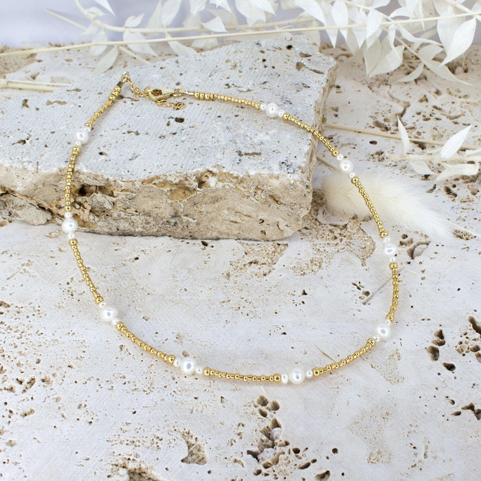 Freshwater Pearl Ancient Tides Choker Necklace - Freshwater Pearl Ancient Tides Choker Necklace - 14k Gold Fill - Luna Tide Handmade Crystal Jewellery