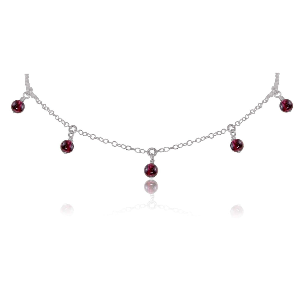 Garnet Bead Drop Choker - Garnet Bead Drop Choker - Stainless Steel - Luna Tide Handmade Crystal Jewellery