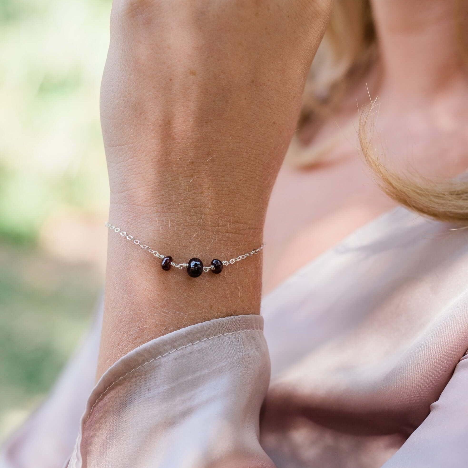 Garnet Beaded Chain Bracelet - Garnet Beaded Chain Bracelet - 14k Gold Fill - Luna Tide Handmade Crystal Jewellery