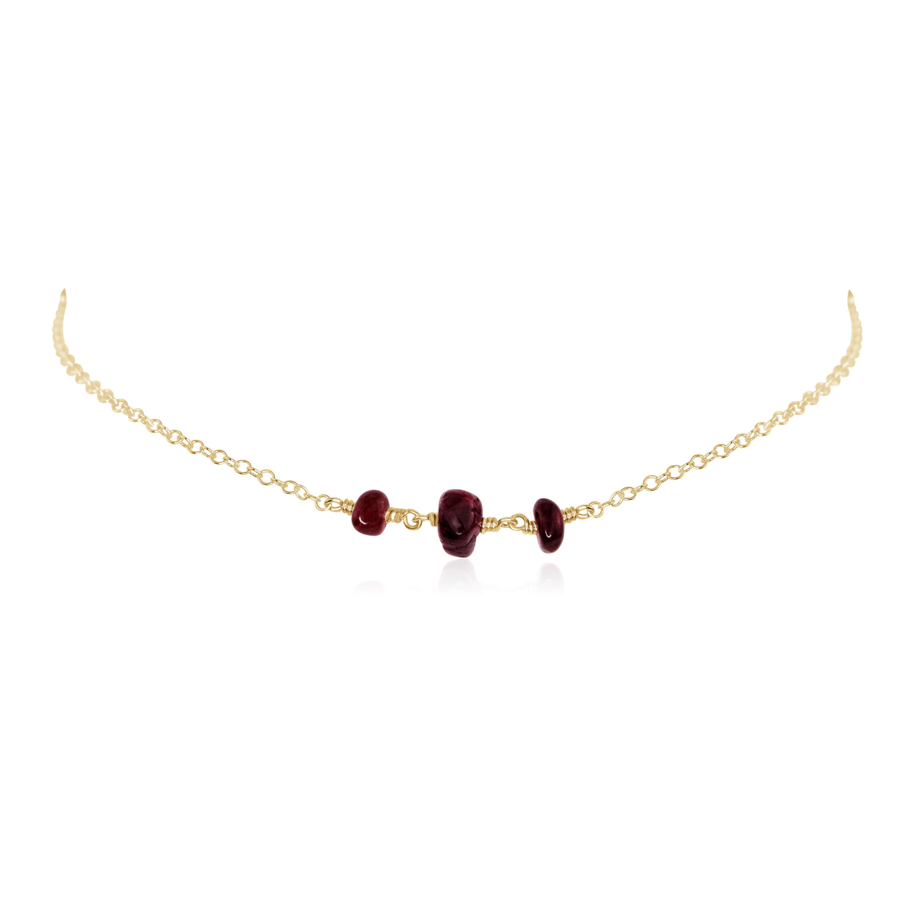 Garnet Beaded Chain Choker Necklace - Garnet Beaded Chain Choker Necklace - 14k Gold Fill - Luna Tide Handmade Crystal Jewellery