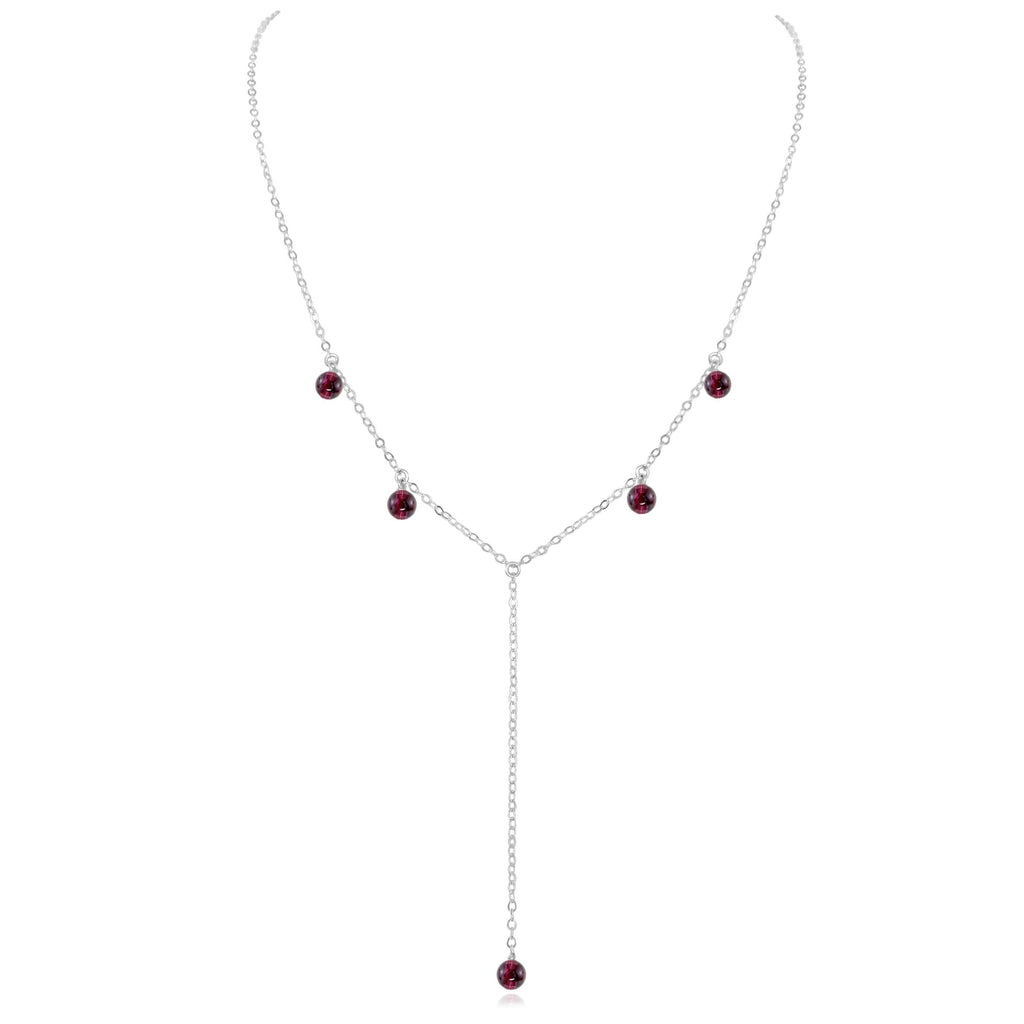 Garnet Boho Lariat Necklace - Garnet Boho Lariat Necklace - Sterling Silver - Luna Tide Handmade Crystal Jewellery