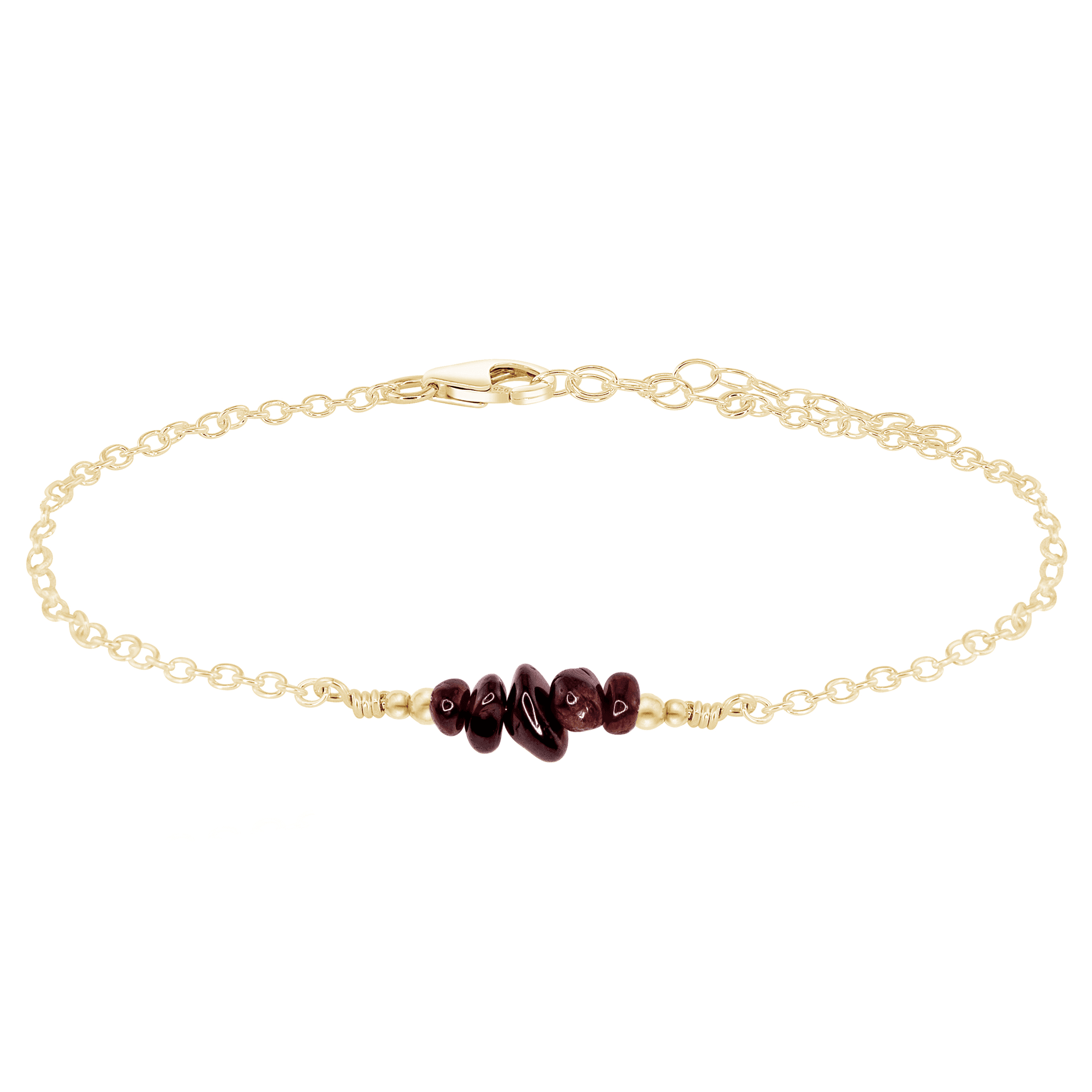 Garnet Chip Bead Bar Anklet - Garnet Chip Bead Bar Anklet - 14k Gold Fill - Luna Tide Handmade Crystal Jewellery