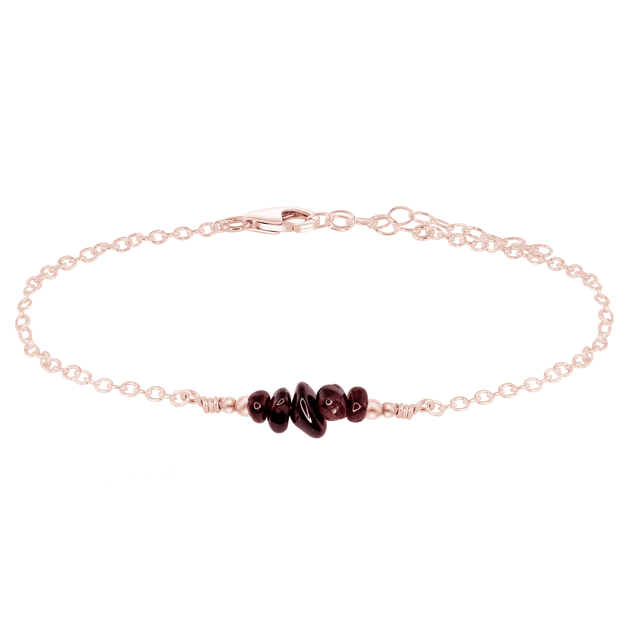Garnet Chip Bead Bar Anklet - Garnet Chip Bead Bar Anklet - 14k Rose Gold Fill - Luna Tide Handmade Crystal Jewellery