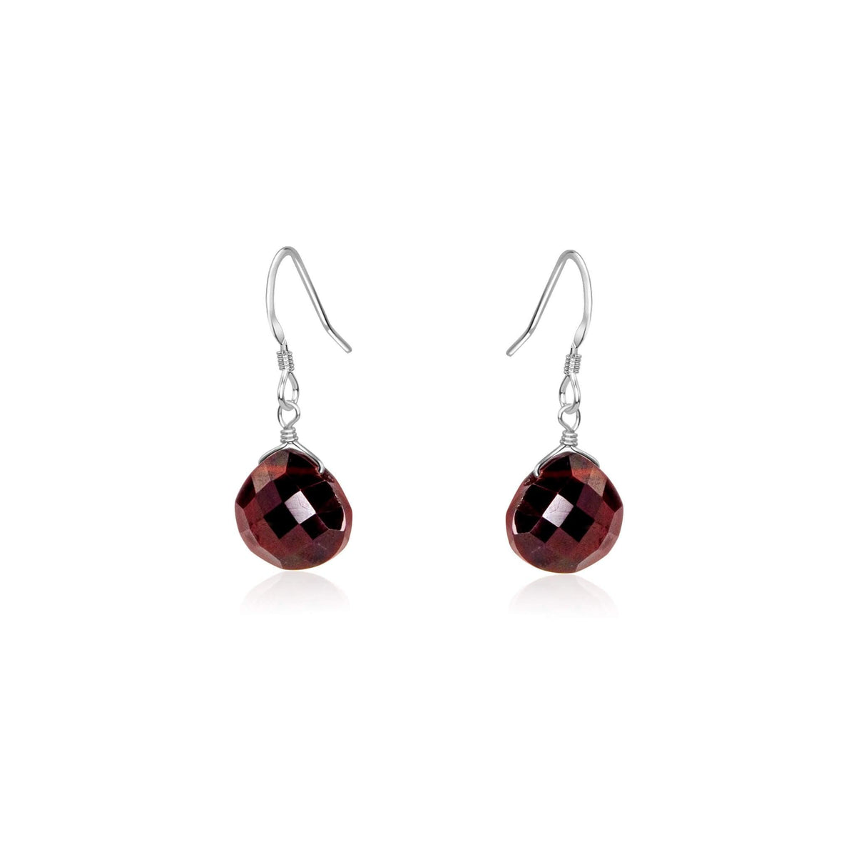 Garnet Gemstone Teardrop Dangle Earrings - Garnet Gemstone Teardrop Dangle Earrings - Sterling Silver - Luna Tide Handmade Crystal Jewellery