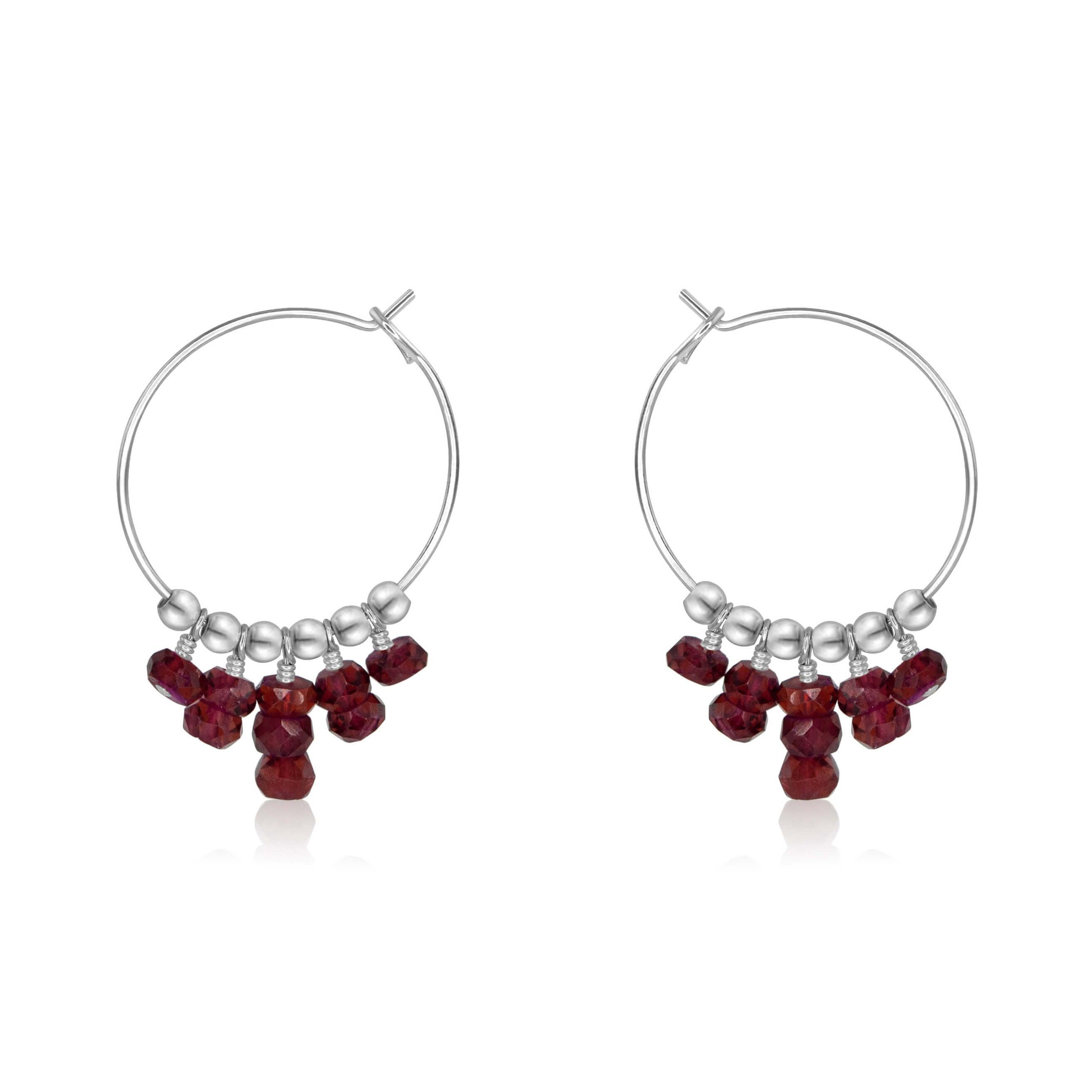 Garnet Statement Hoop Earrings - Garnet Statement Hoop Earrings - Sterling Silver - Luna Tide Handmade Crystal Jewellery