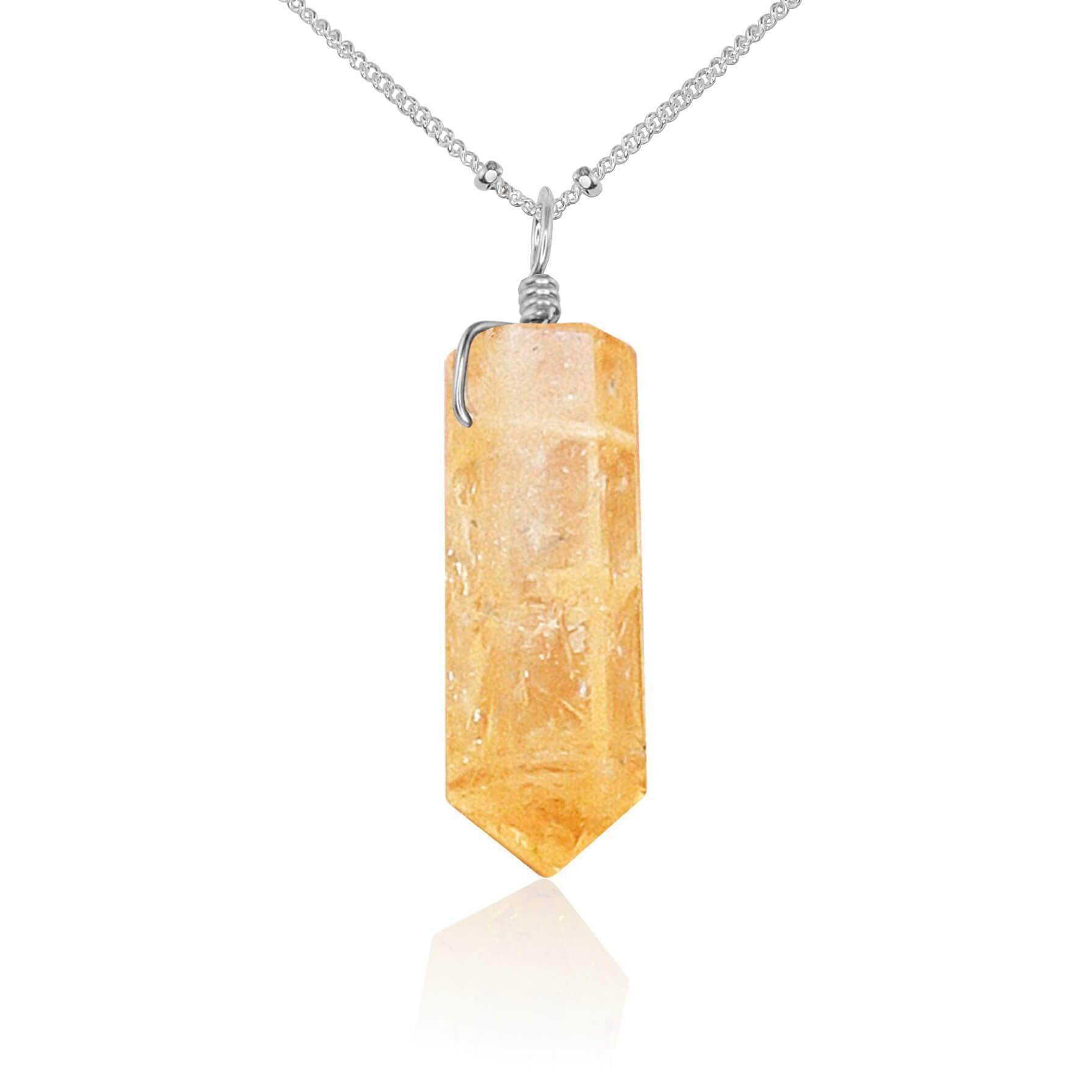 Golden Citrine Crystal Generator Point Pendant Necklace - Golden Citrine Crystal Generator Point Pendant Necklace - Sterling Silver / Satellite - Luna Tide Handmade Crystal Jewellery