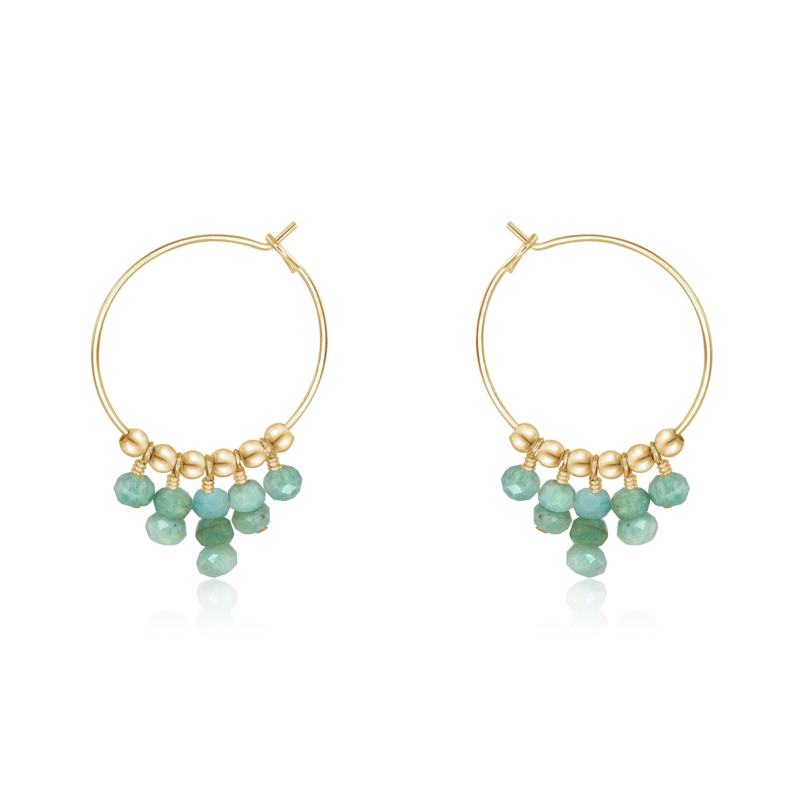 Green Amazonite Gemstone Statement Hoop Earrings - Green Amazonite Gemstone Statement Hoop Earrings - 14k Gold Fill - Luna Tide Handmade Crystal Jewellery