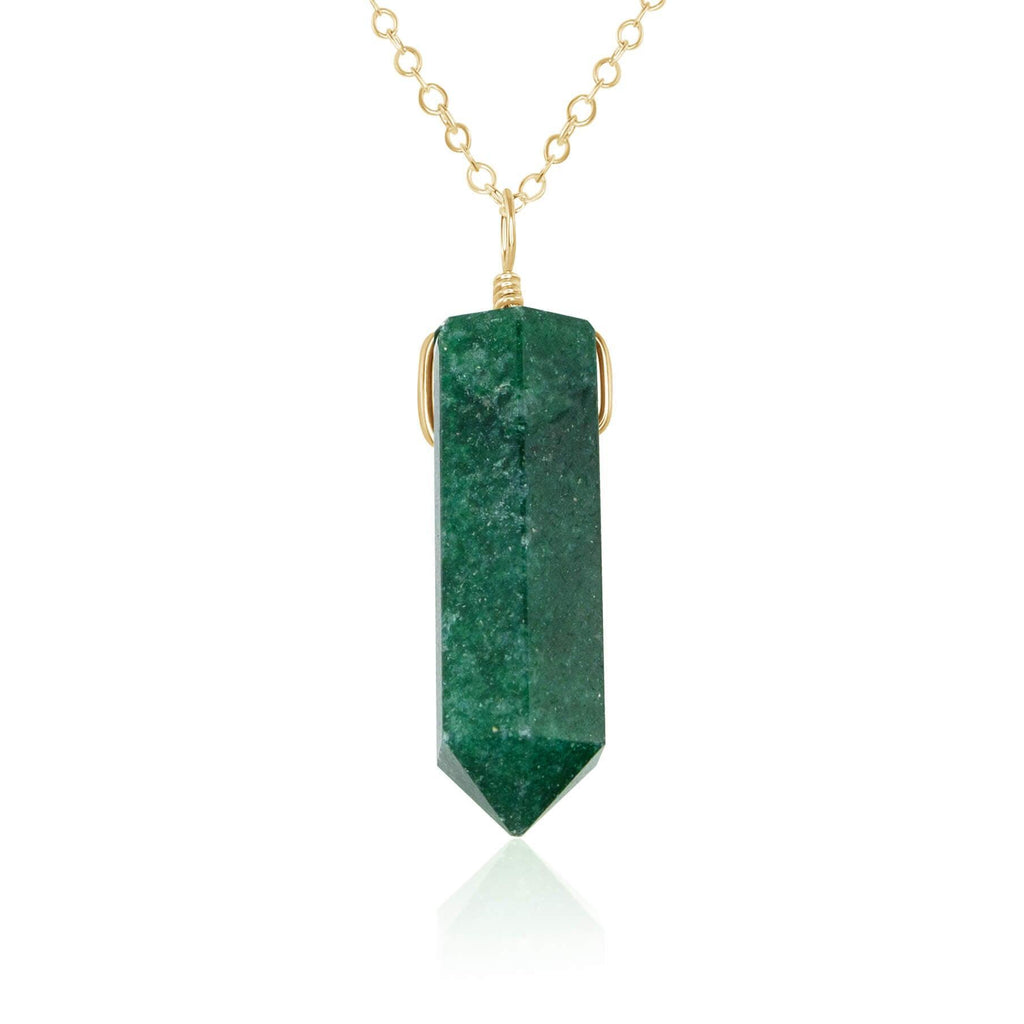 Green Aventurine Crystal Generator Point Pendant Necklace - Green Aventurine Crystal Generator Point Pendant Necklace - 14k Gold Fill / Cable - Luna Tide Handmade Crystal Jewellery
