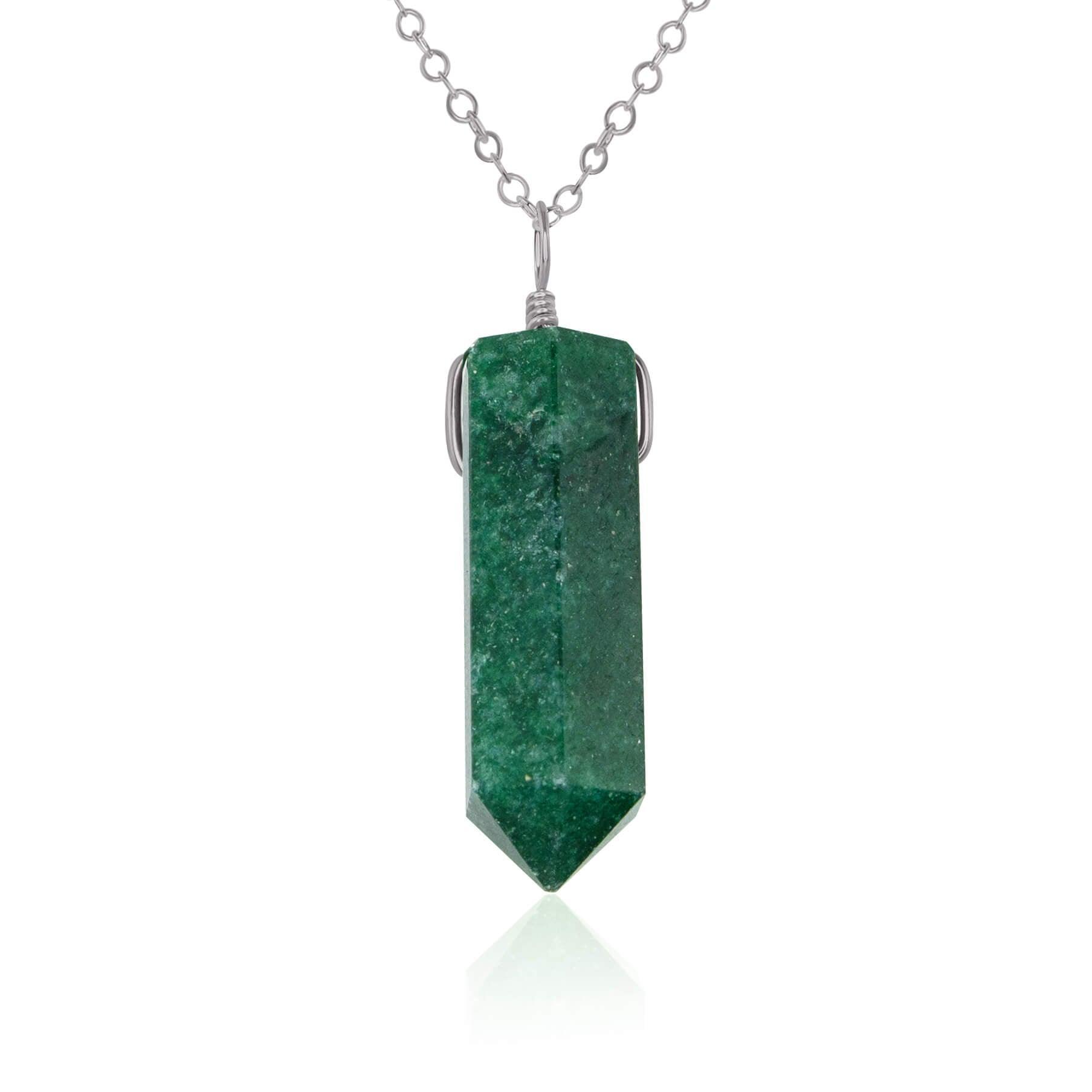 Green Aventurine Crystal Generator Point Pendant Necklace - Green Aventurine Crystal Generator Point Pendant Necklace - Stainless Steel / Cable - Luna Tide Handmade Crystal Jewellery