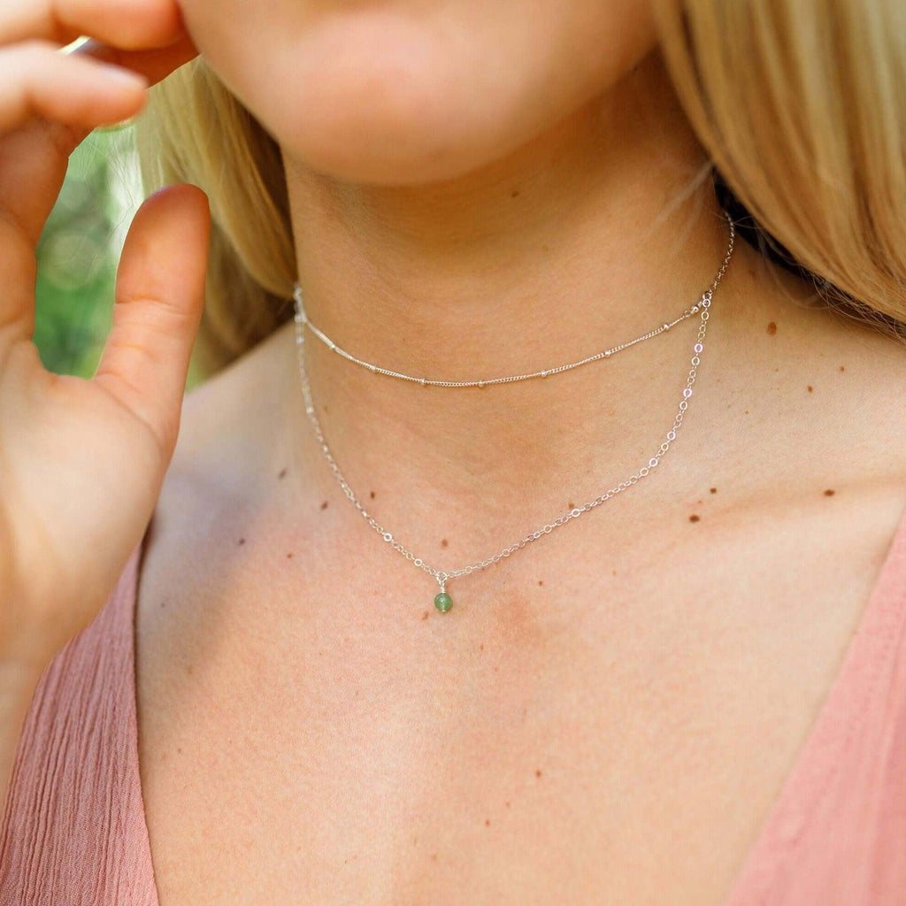 Green Aventurine Gemstone Chain Layered Choker Necklace - Green Aventurine Gemstone Chain Layered Choker Necklace - 14k Gold Fill - Luna Tide Handmade Crystal Jewellery