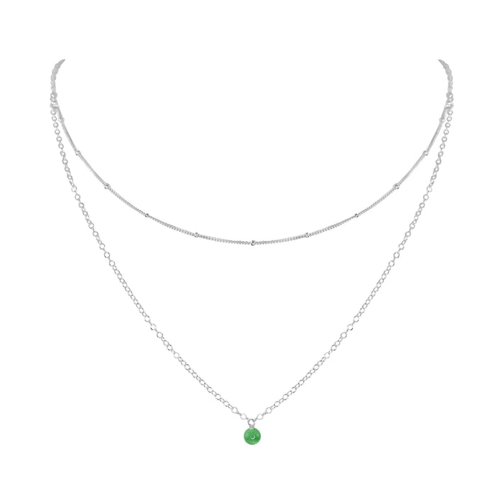 Green Aventurine Gemstone Chain Layered Choker Necklace - Green Aventurine Gemstone Chain Layered Choker Necklace - Sterling Silver - Luna Tide Handmade Crystal Jewellery