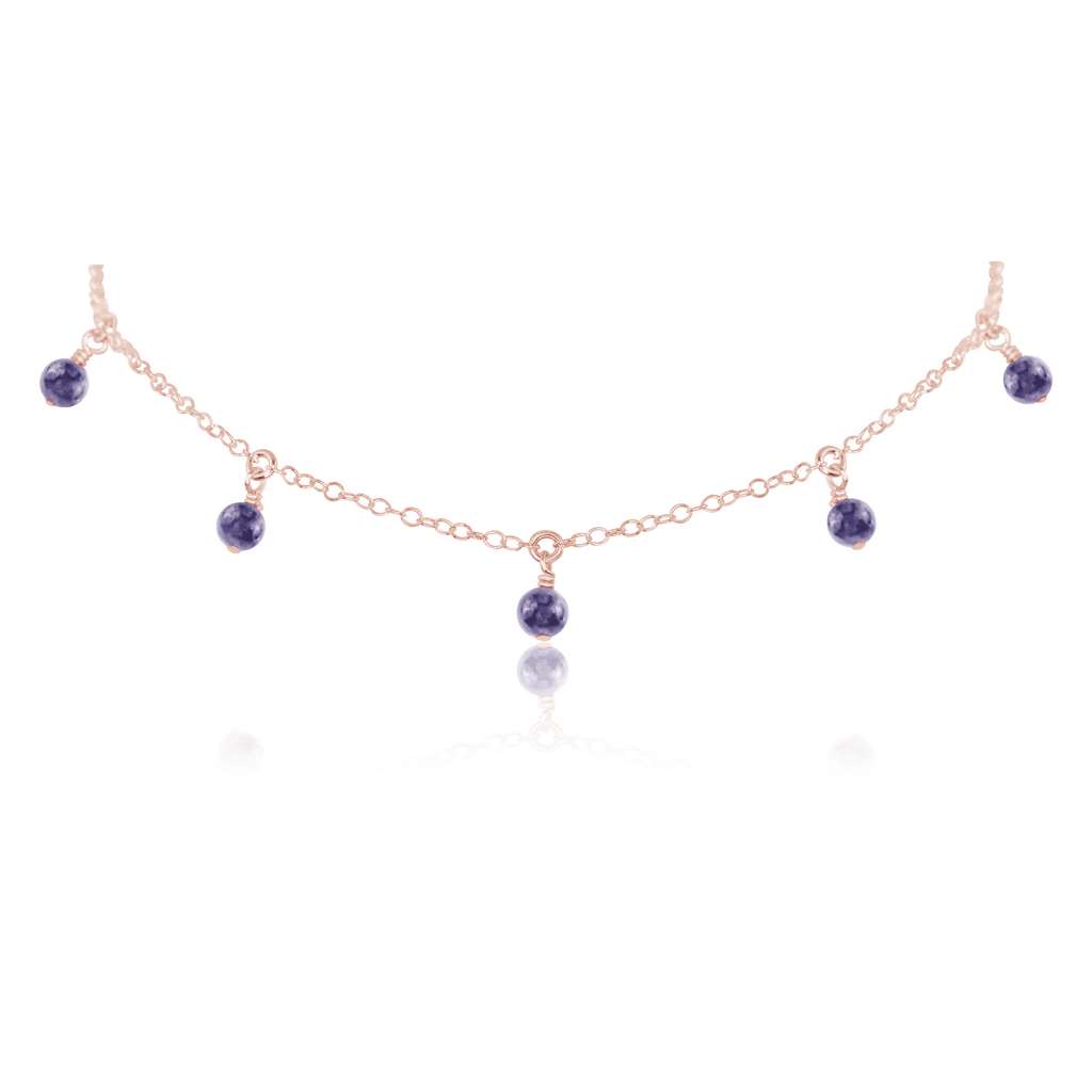 Iolite Bead Drop Choker - Iolite Bead Drop Choker - 14k Rose Gold Fill - Luna Tide Handmade Crystal Jewellery