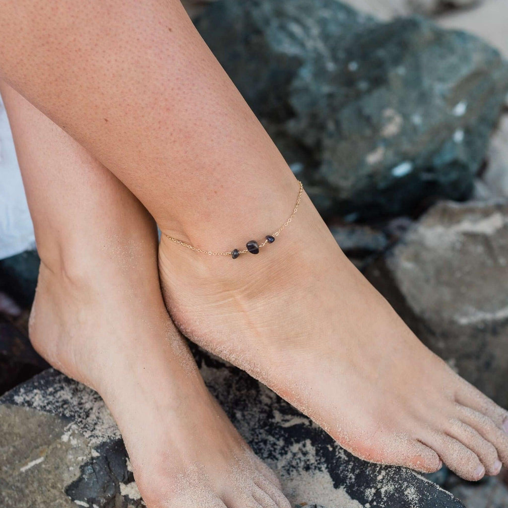 Iolite Beaded Chain Anklet - Iolite Beaded Chain Anklet - 14k Gold Fill - Luna Tide Handmade Crystal Jewellery
