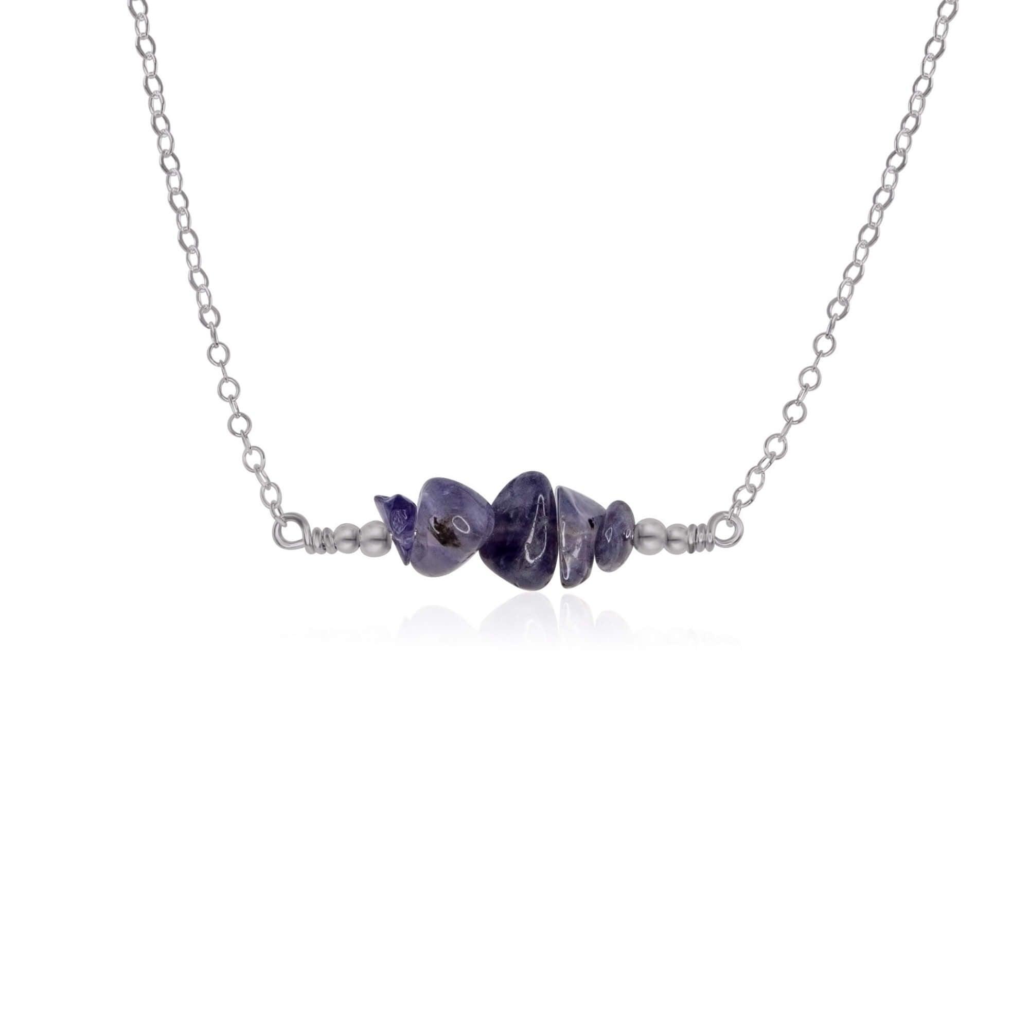 Iolite Chip Bead Bar Necklace - Iolite Chip Bead Bar Necklace - Stainless Steel - Luna Tide Handmade Crystal Jewellery