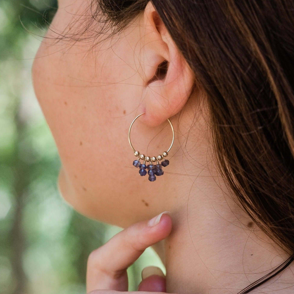 Iolite Statement Hoop Earrings - Iolite Statement Hoop Earrings - 14k Gold Fill - Luna Tide Handmade Crystal Jewellery