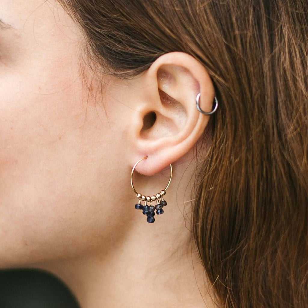 Iolite Statement Hoop Earrings - Iolite Statement Hoop Earrings - 14k Gold Fill - Luna Tide Handmade Crystal Jewellery